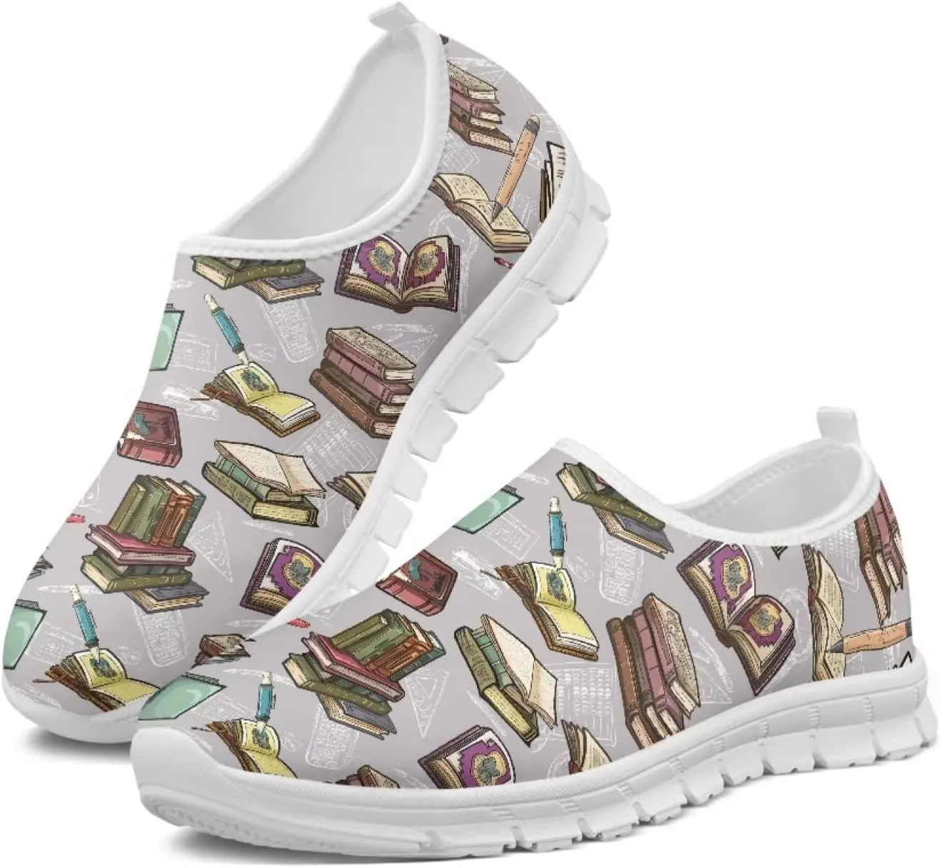 Howilath Books Print Women's Loafers & Slip-on Running Sneakers Casual Shoes Hands Free Shoes