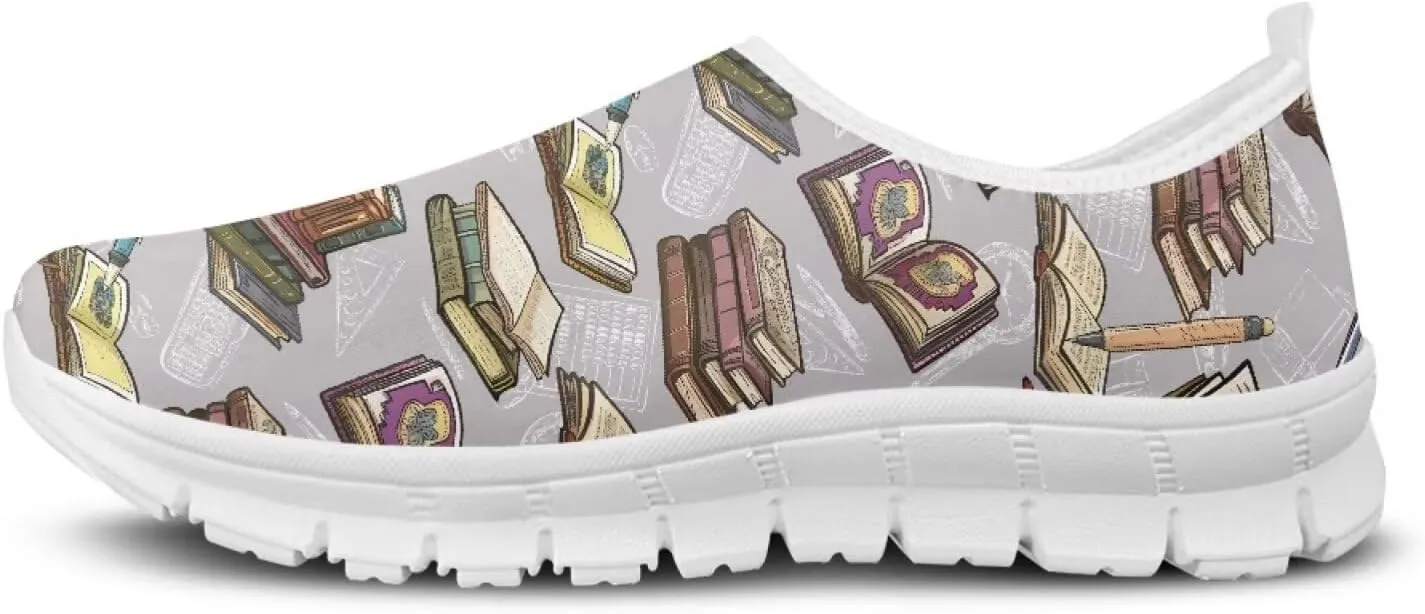 Howilath Books Print Women's Loafers & Slip-on Running Sneakers Casual Shoes Hands Free Shoes