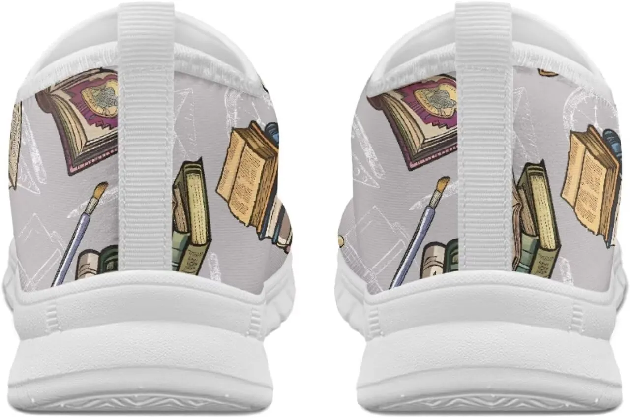 Howilath Books Print Women's Loafers & Slip-on Running Sneakers Casual Shoes Hands Free Shoes