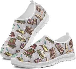 Howilath Books Print Women's Loafers & Slip-on Running Sneakers Casual Shoes Hands Free Shoes