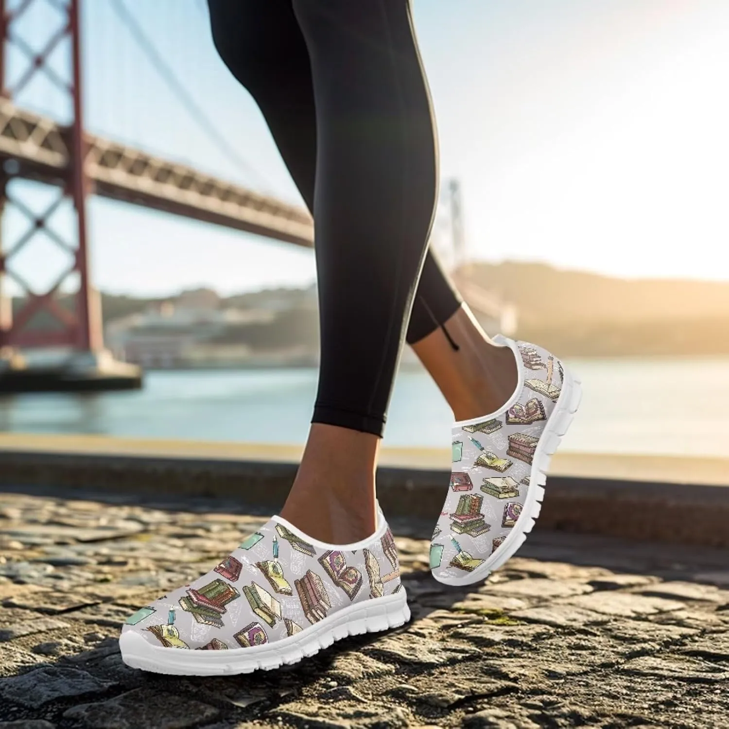 Howilath Books Print Women's Loafers & Slip-on Running Sneakers Casual Shoes Hands Free Shoes