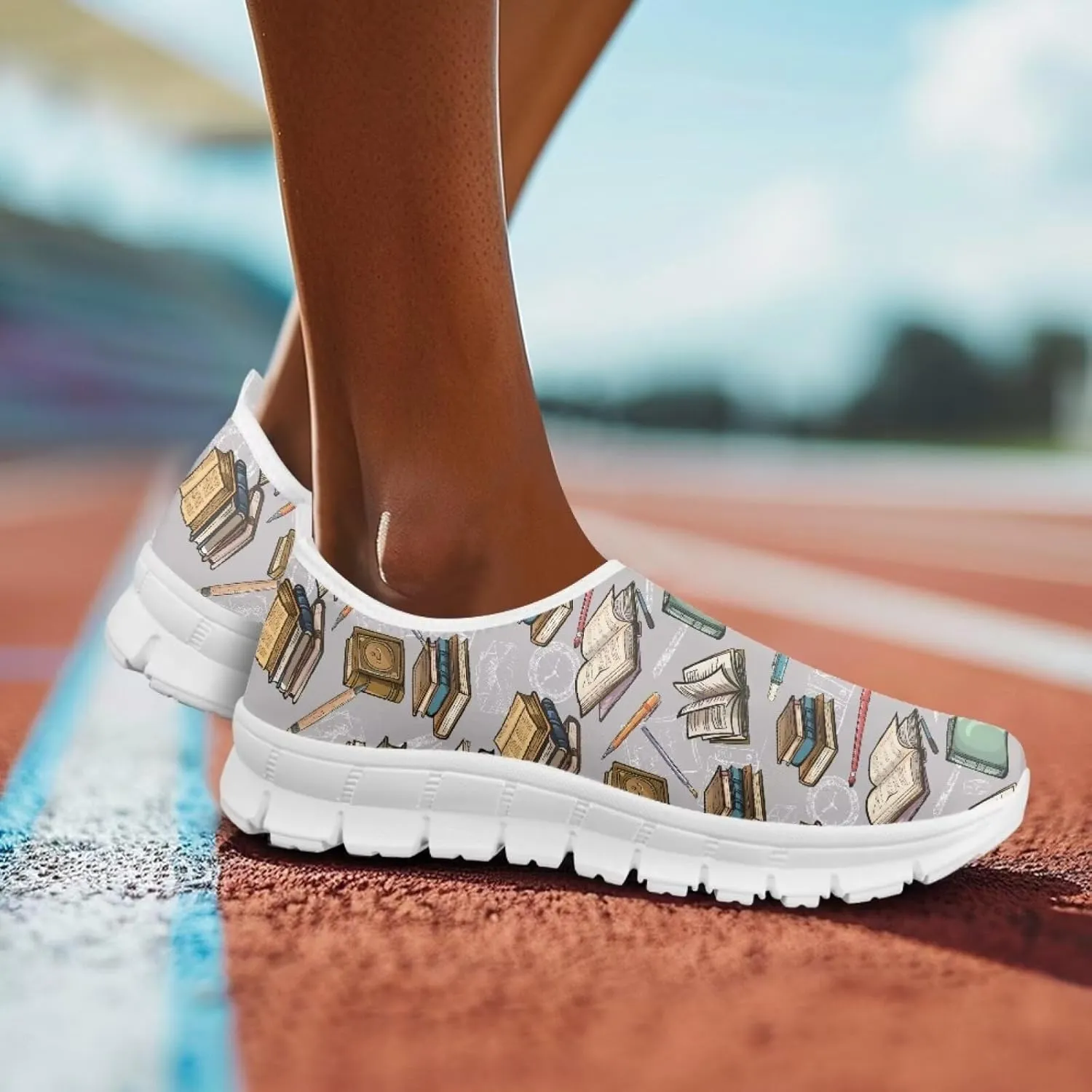 Howilath Books Print Women's Loafers & Slip-on Running Sneakers Casual Shoes Hands Free Shoes