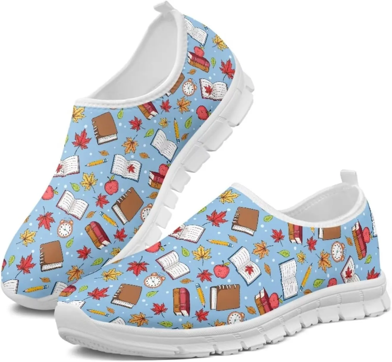 Howilath Books Print Women's Loafers & Slip-on Running Sneakers Casual Shoes Hands Free Shoes
