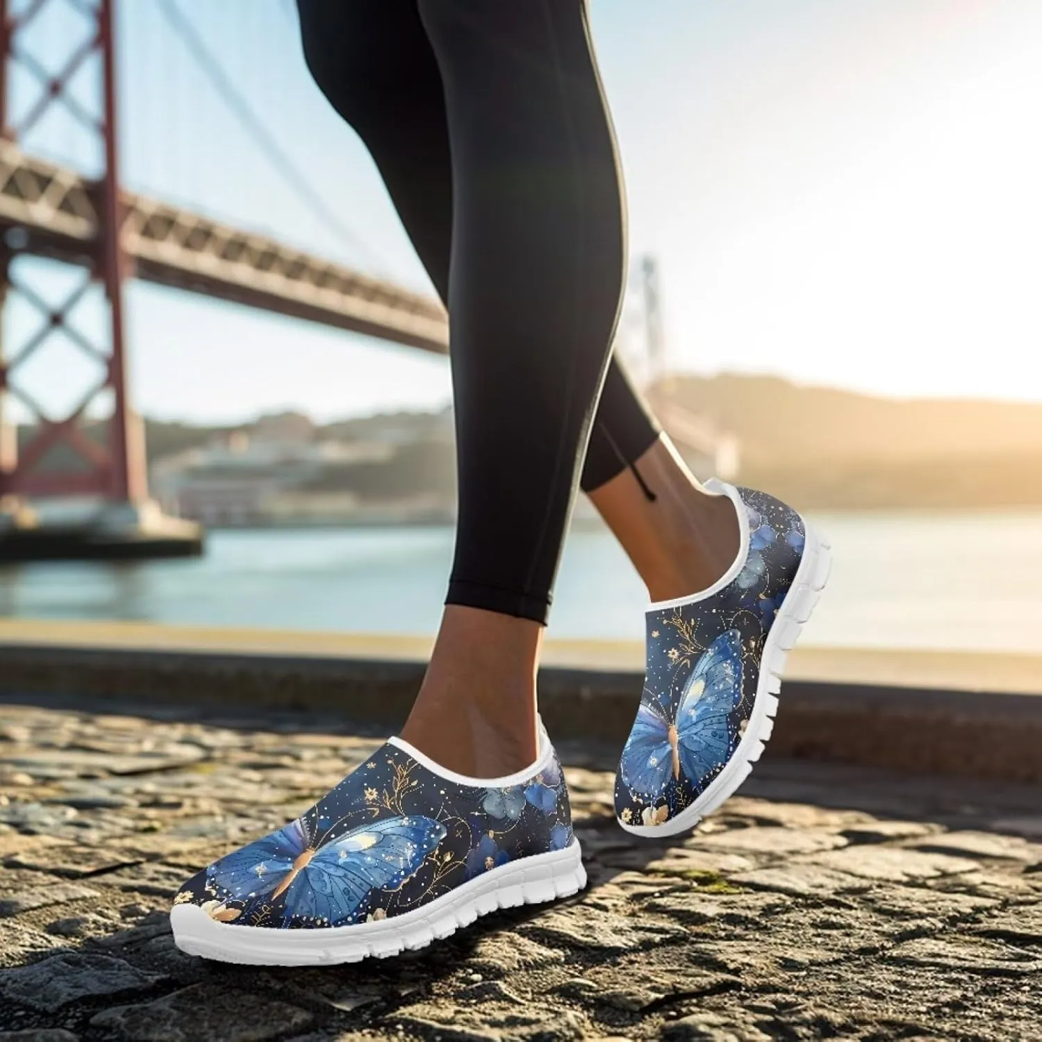 Howilath Butterfly Print Slip on Sneakers Women Running Shoes Loafers Casual Fashion Sneaker House Shoes