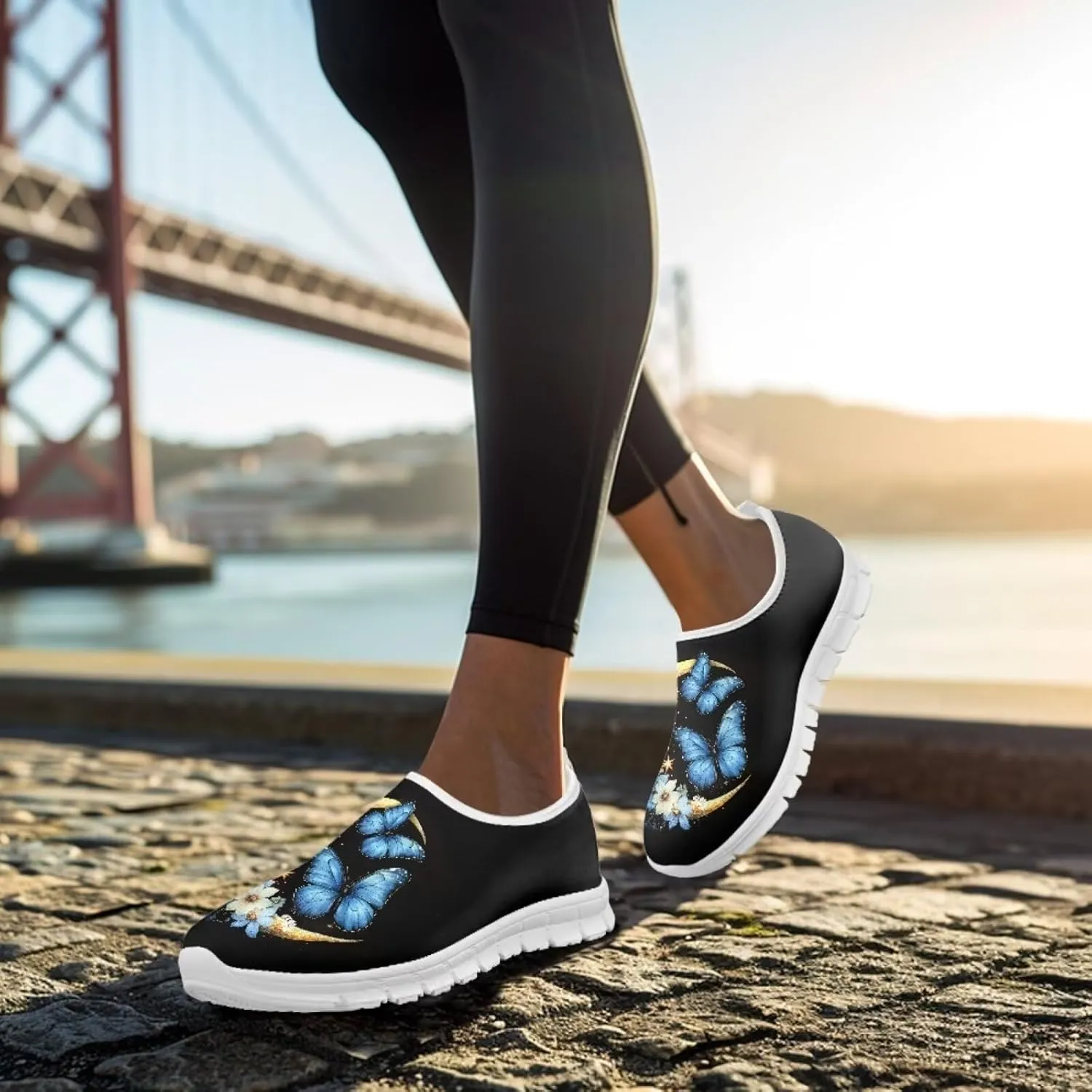 Howilath Butterfly Print Slip on Sneakers Women Running Shoes Loafers Casual Fashion Sneaker House Shoes