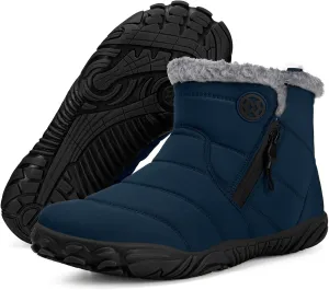 Hsyooes Womens Mens Barefoot Shoes Snow Boots Wide Width Toe Box Slip on Winter Boots Outdoor Fur Lined Sneakers with Arch Support & Zip,37 Dark Blue