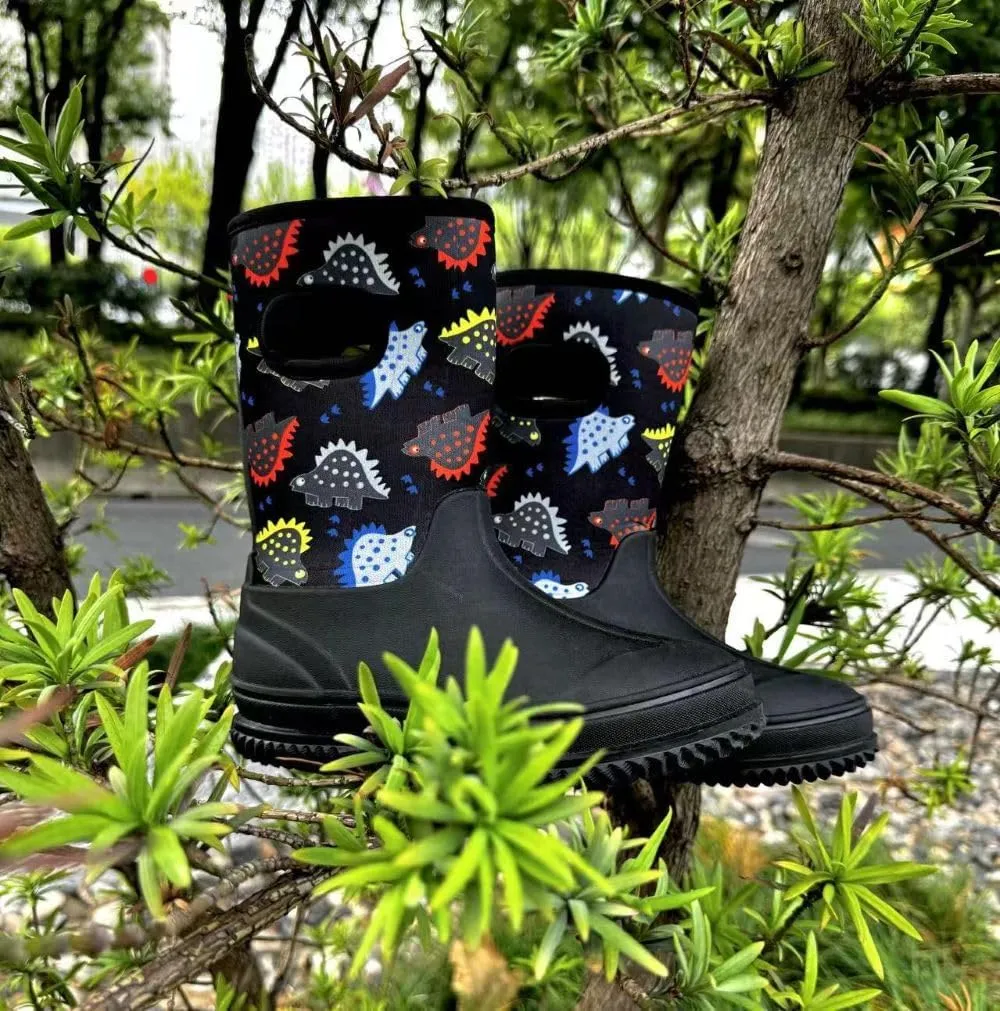 HugRain Toddler Kids Adorable Warm Neoprene Waterproof Rain Boots