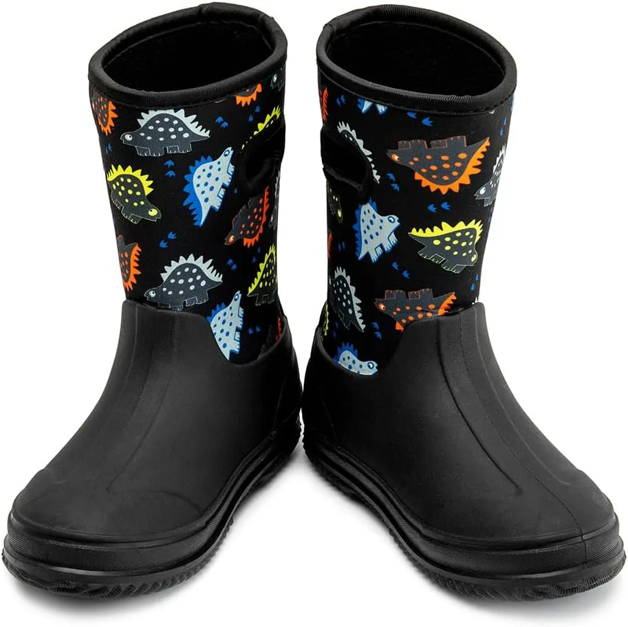 HugRain Toddler Kids Adorable Warm Neoprene Waterproof Rain Boots