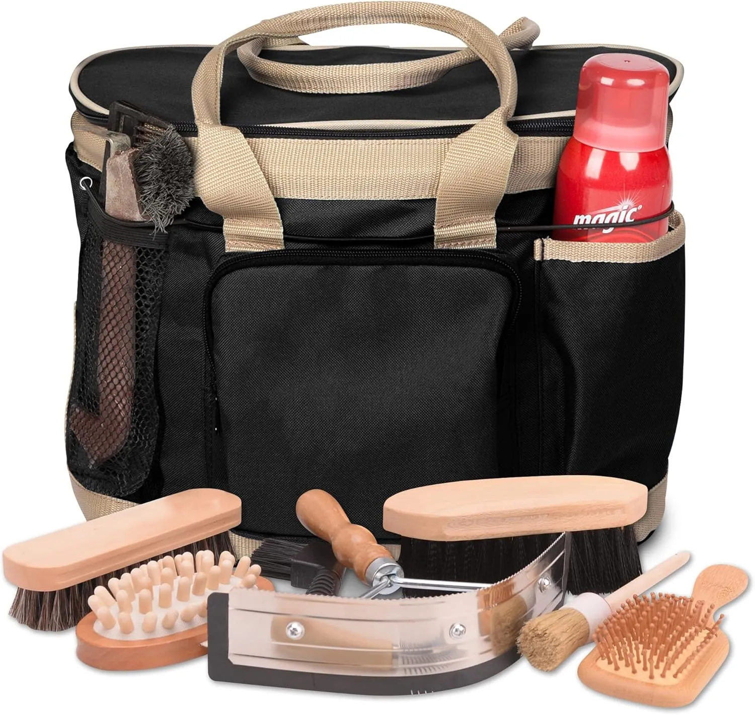 Huntley Equestrian Deluxe Grooming Bag Perfectly Designed Easy Access Multi Pocket Zipper Top Closure Double Handles Shoulder Strap Exterior Pockets