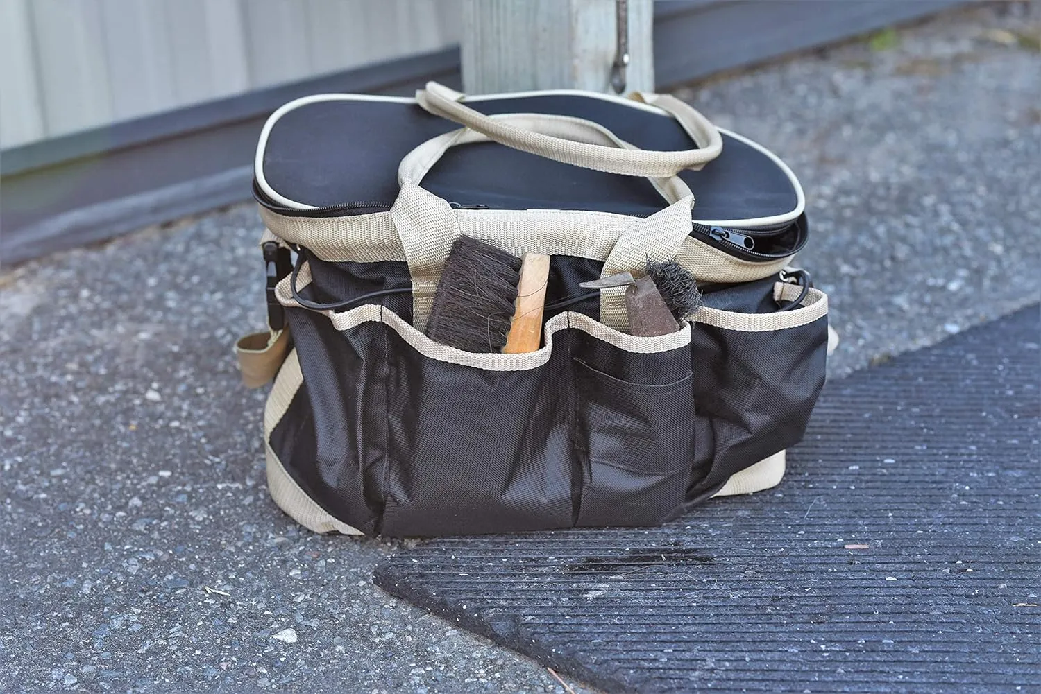 Huntley Equestrian Deluxe Grooming Bag Perfectly Designed Easy Access Multi Pocket Zipper Top Closure Double Handles Shoulder Strap Exterior Pockets