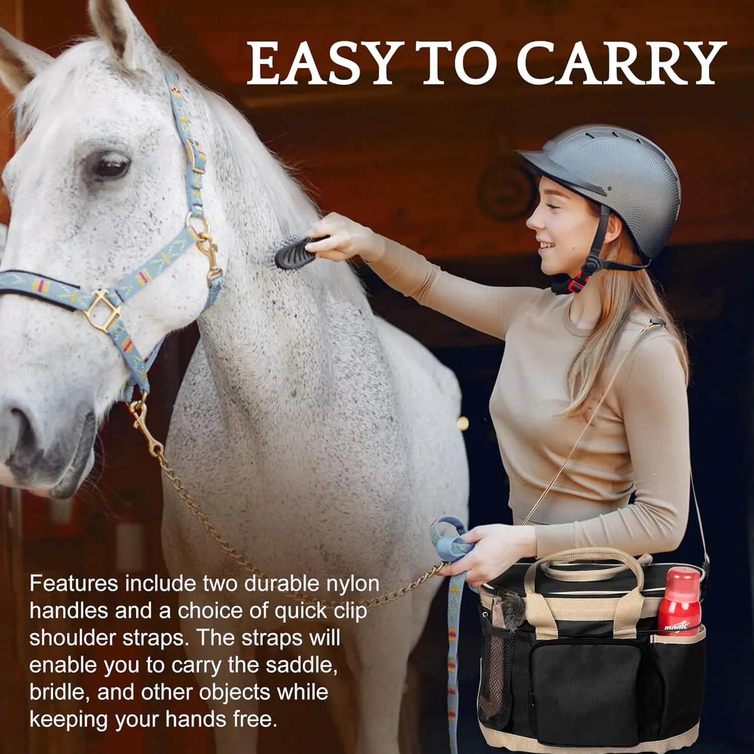 Huntley Equestrian Deluxe Grooming Bag Perfectly Designed Easy Access Multi Pocket Zipper Top Closure Double Handles Shoulder Strap Exterior Pockets