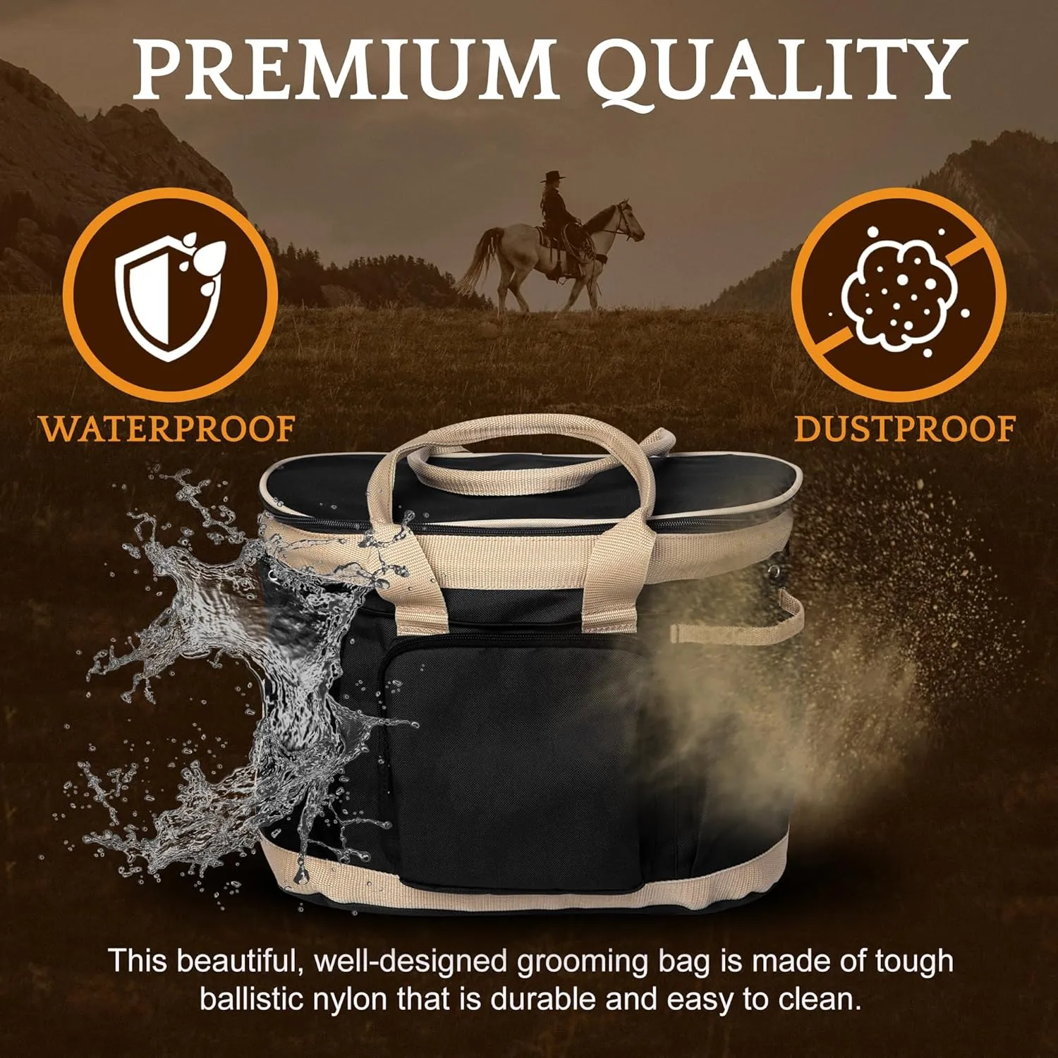 Huntley Equestrian Deluxe Grooming Bag Perfectly Designed Easy Access Multi Pocket Zipper Top Closure Double Handles Shoulder Strap Exterior Pockets