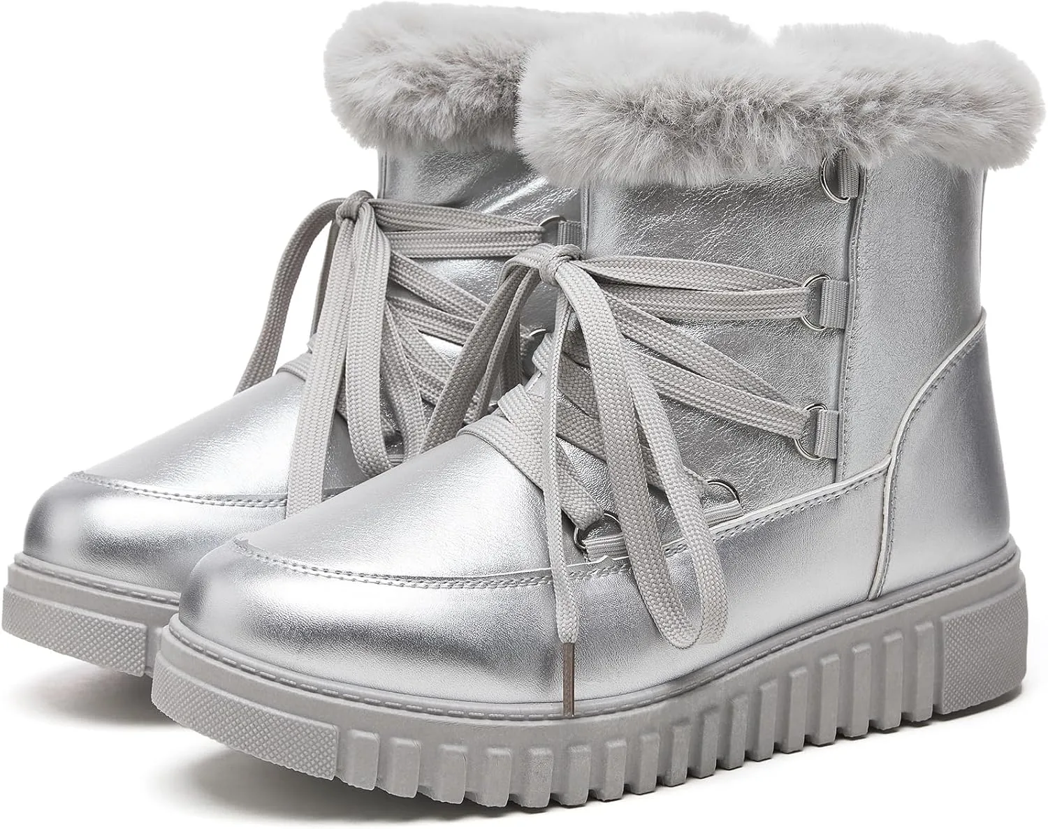 HYPOCRUTE Women's Fur lined Snow Boots Warm Winter Boots for Women Lace up Non Slip Ankle Booties Comfortable Fuzzy Boots with Zipper