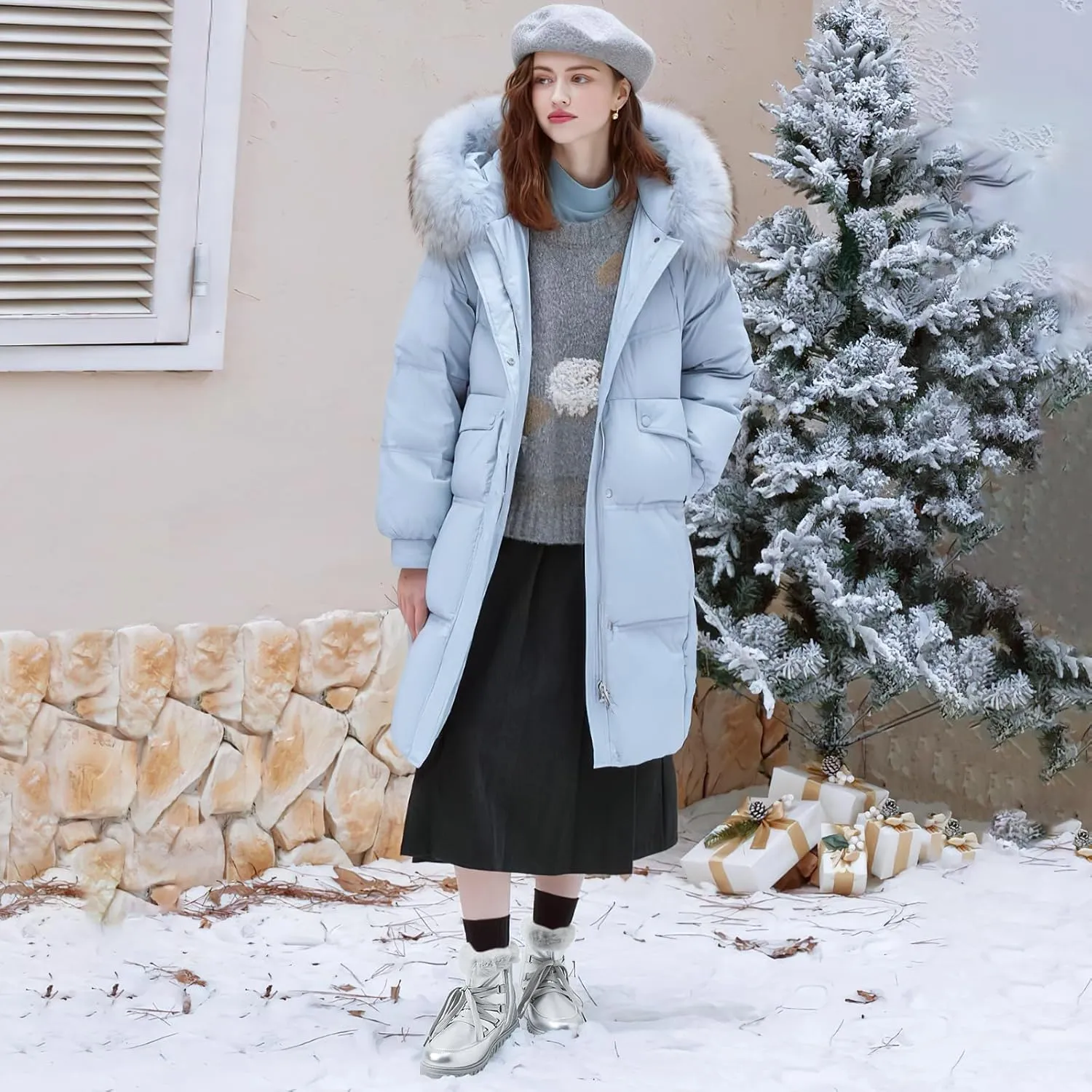 HYPOCRUTE Women's Fur lined Snow Boots Warm Winter Boots for Women Lace up Non Slip Ankle Booties Comfortable Fuzzy Boots with Zipper