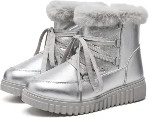 HYPOCRUTE Women's Fur lined Snow Boots Warm Winter Boots for Women Lace up Non Slip Ankle Booties Comfortable Fuzzy Boots with Zipper