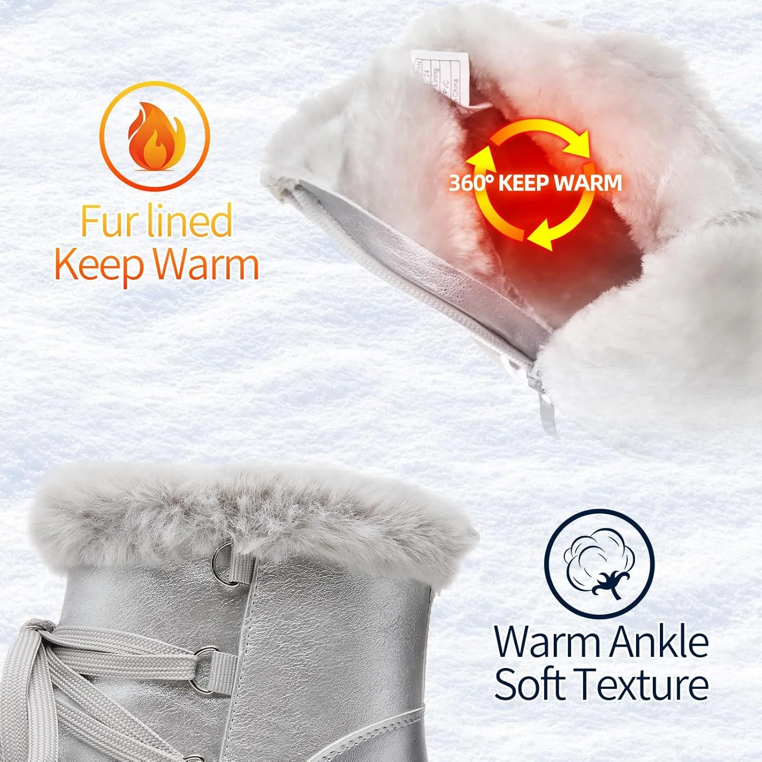 HYPOCRUTE Women's Fur lined Snow Boots Warm Winter Boots for Women Lace up Non Slip Ankle Booties Comfortable Fuzzy Boots with Zipper