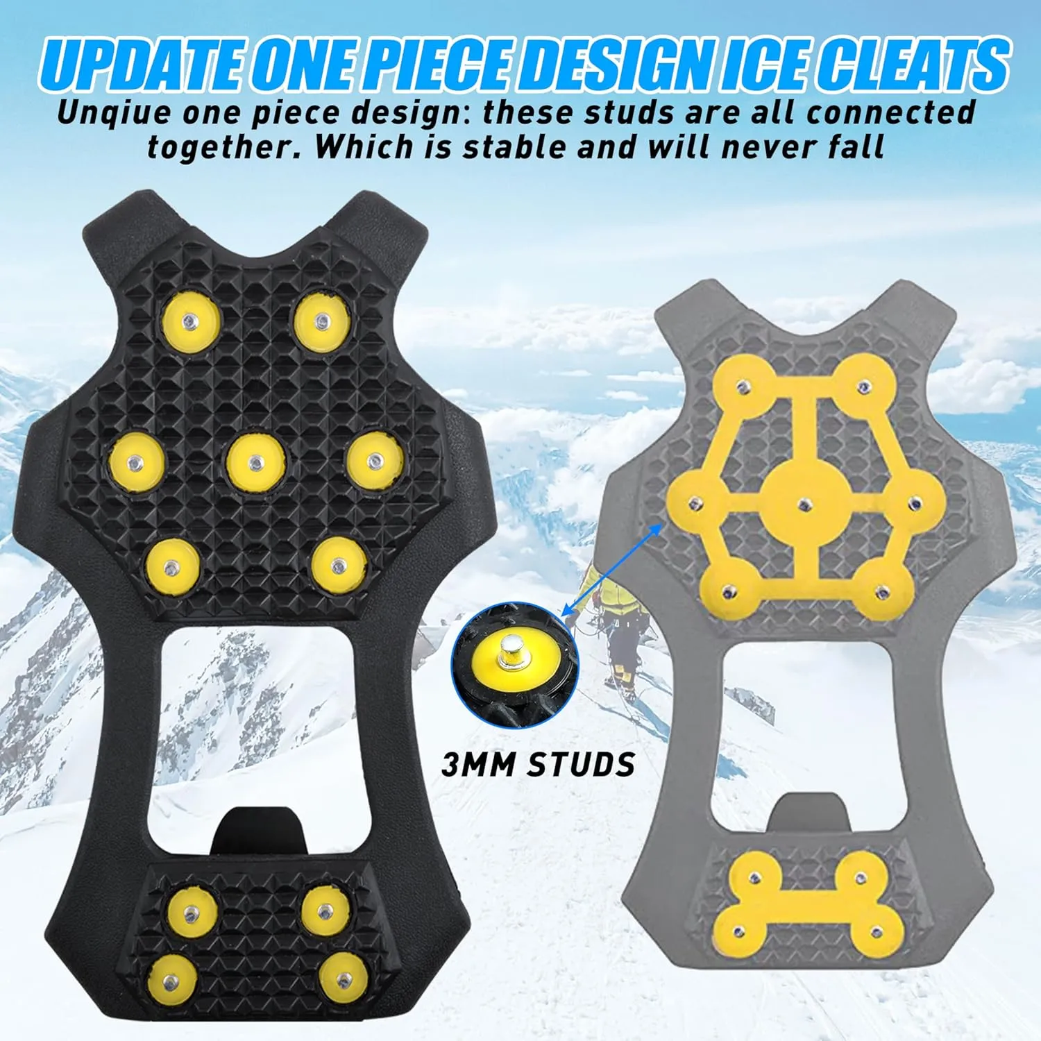 Ice Cleats for Shoes and Boots Traction Cleats for Snow Anti Slip Crampons 11 Studs Rubber Overshoe for Walking on Ice and Snow