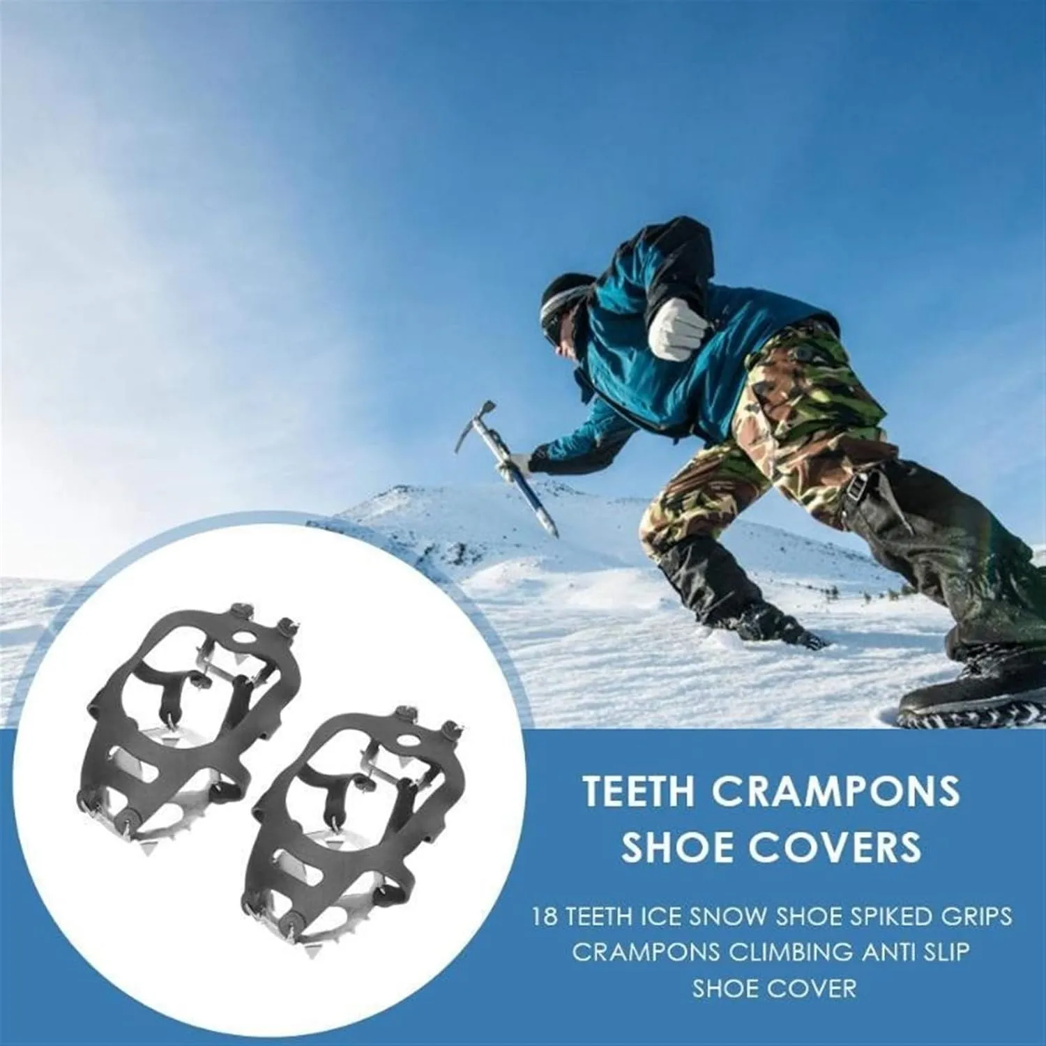 Ice Snow Grips 18 Teeth Fishing Snow Shoe Spiked Grips Cleats Crampons Winter Climbing Camping Anti Slip Hiking Snowshoes Shoe Cover Ice Grips for Shoes