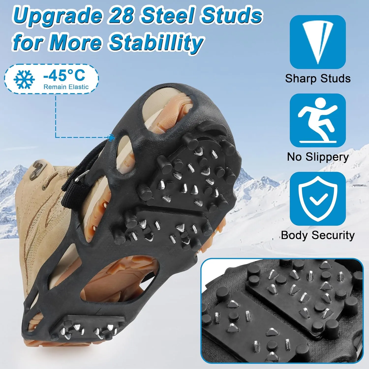 Ice Snow Traction Cleats for Shoes and Boots Non-Slip Crampon Snow Cleats for Winter Walking on Snow and Ice Boots Cleats for Men Women Walking Jogging Hiking