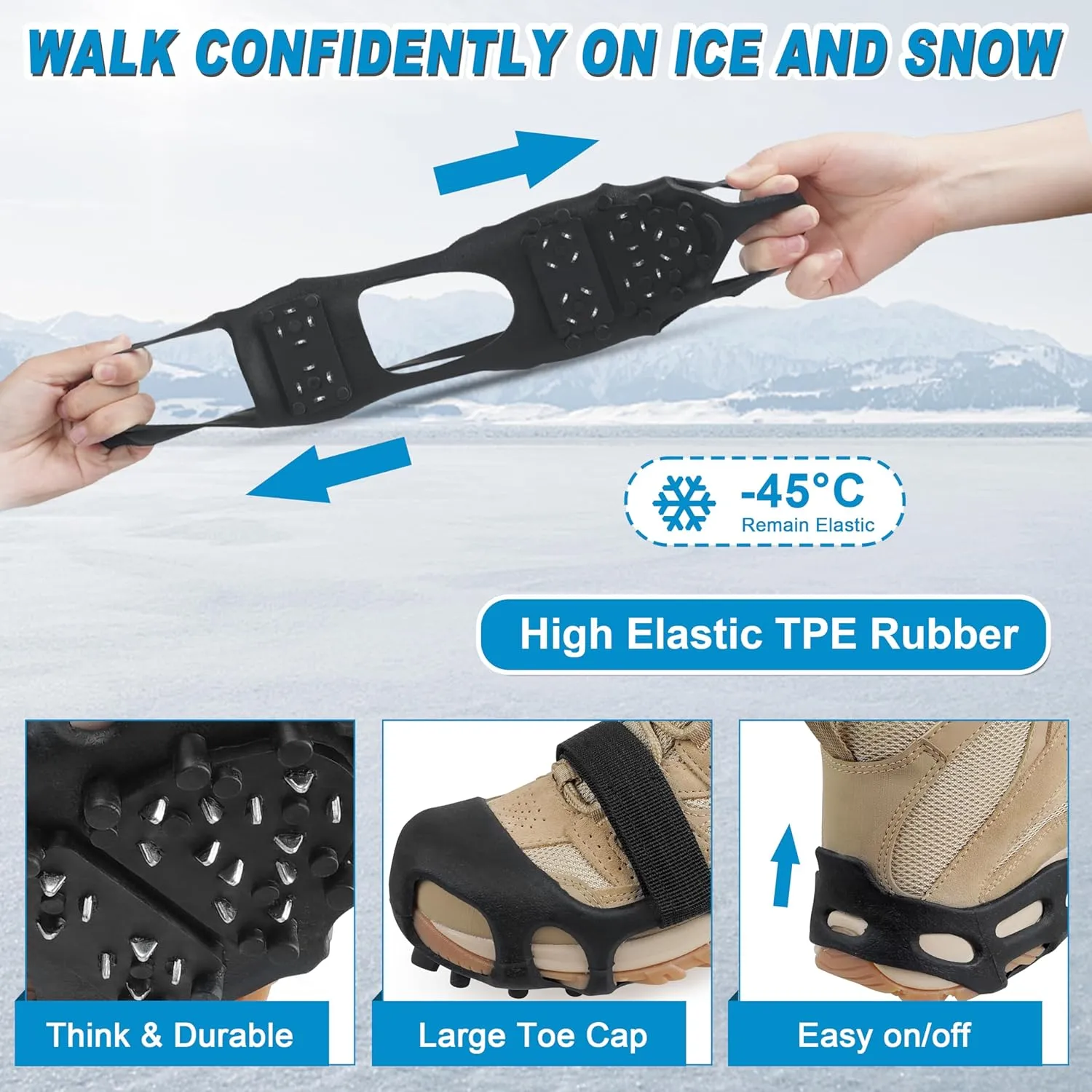 Ice Snow Traction Cleats for Shoes and Boots Non-Slip Crampon Snow Cleats for Winter Walking on Snow and Ice Boots Cleats for Men Women Walking Jogging Hiking