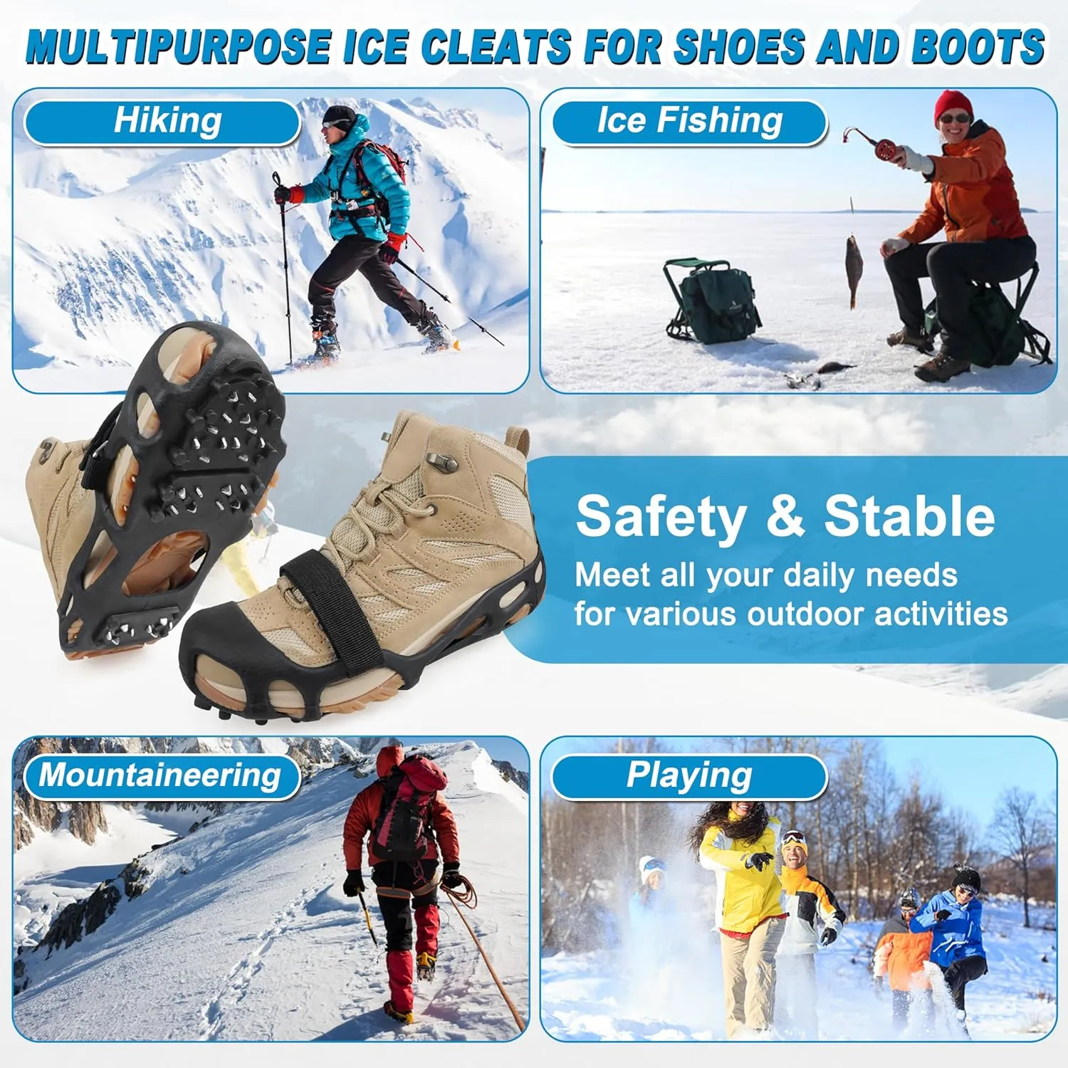 Ice Snow Traction Cleats for Shoes and Boots Non-Slip Crampon Snow Cleats for Winter Walking on Snow and Ice Boots Cleats for Men Women Walking Jogging Hiking