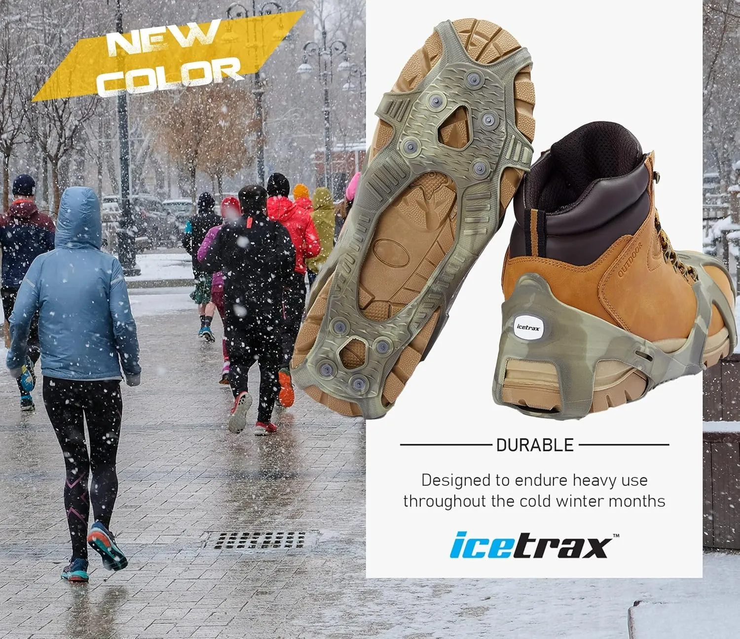 ICETRAX V3 Tungsten Crampons, Ice Cleats for Shoes and Boots - Ice Grips for Snow and Ice, Non-Slip Shoe Grippers with Reflective Heel