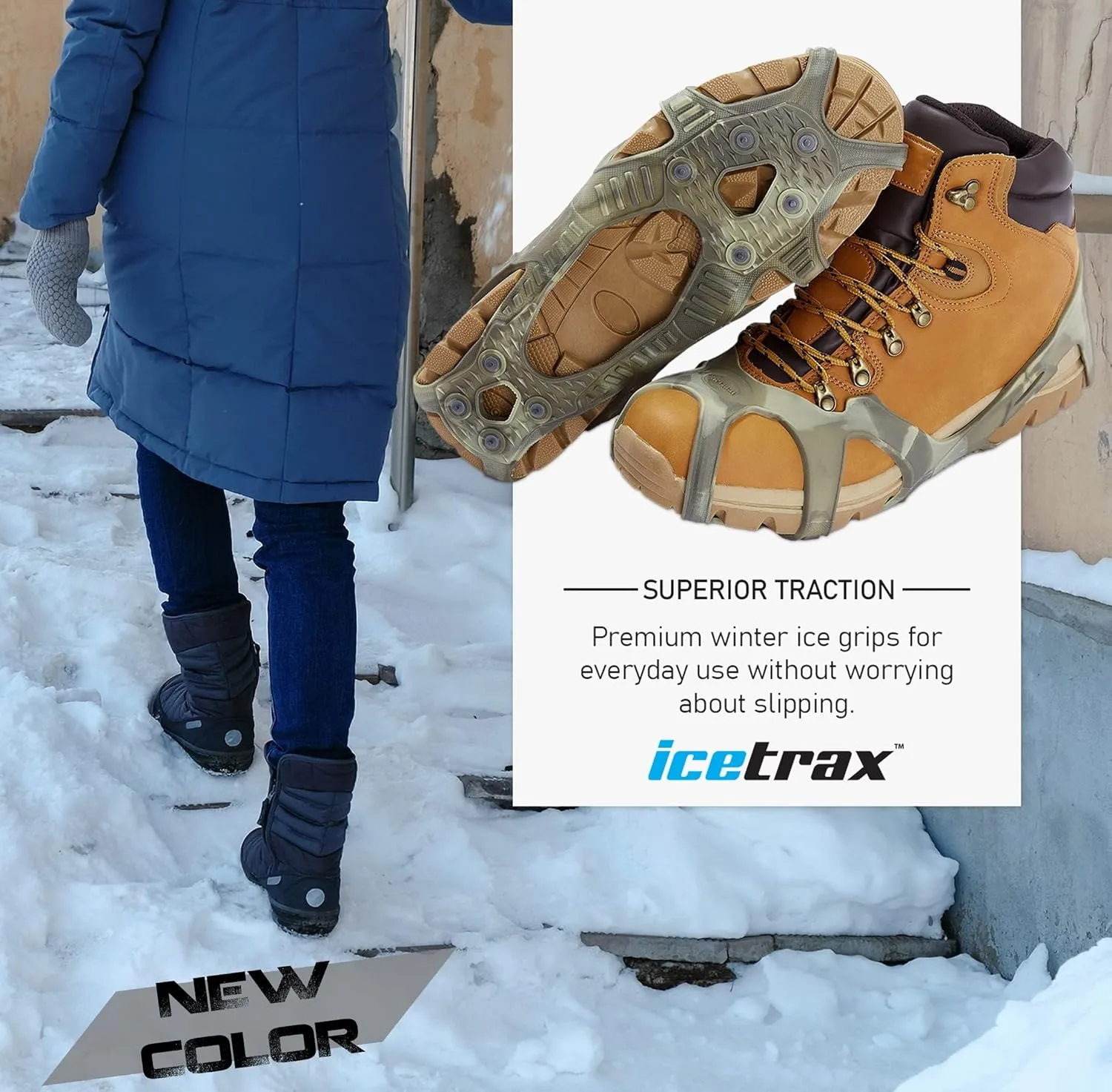 ICETRAX V3 Tungsten Crampons, Ice Cleats for Shoes and Boots - Ice Grips for Snow and Ice, Non-Slip Shoe Grippers with Reflective Heel