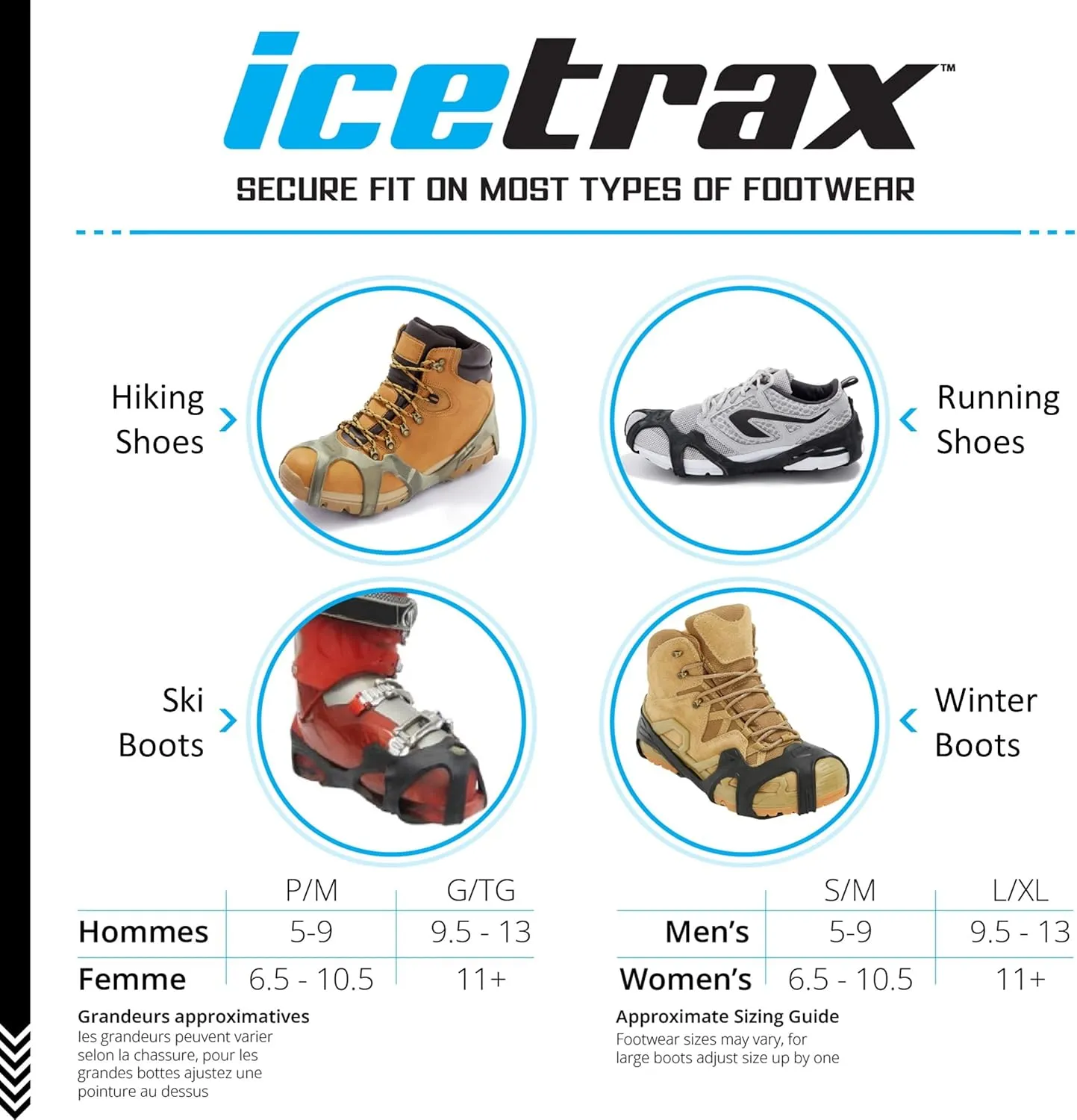 ICETRAX V3 Tungsten Crampons, Ice Cleats for Shoes and Boots - Ice Grips for Snow and Ice, Non-Slip Shoe Grippers with Reflective Heel