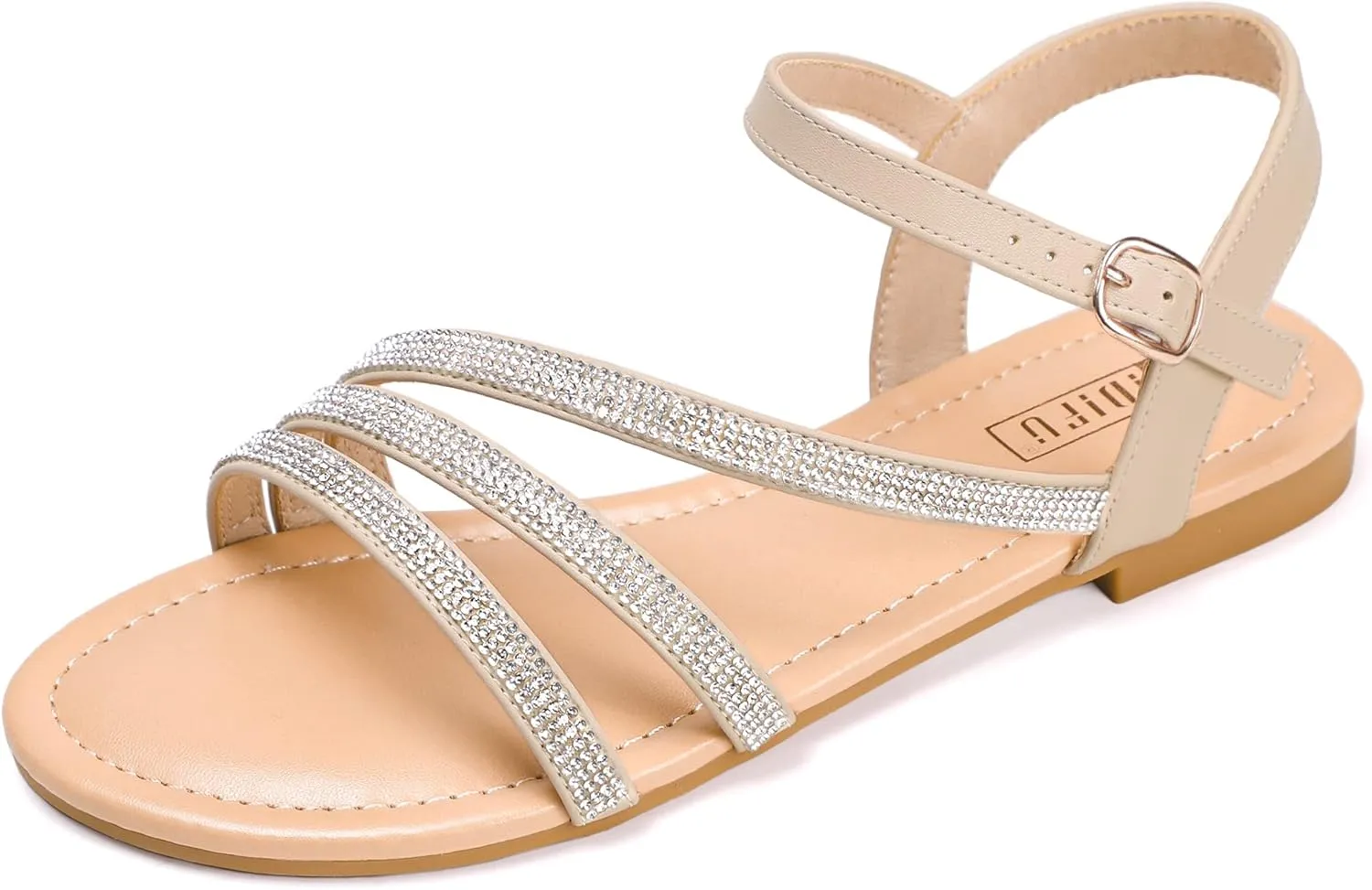 IDIFU Strappy Sandals for Women Dressy Summer Flat Sandals with Back Strap Open Toe Slingback Ankle Strap Sandals Wedding Bridal Prom Bride Bridesmaid Sandals Comfortable Cute Casual Dress Sandals