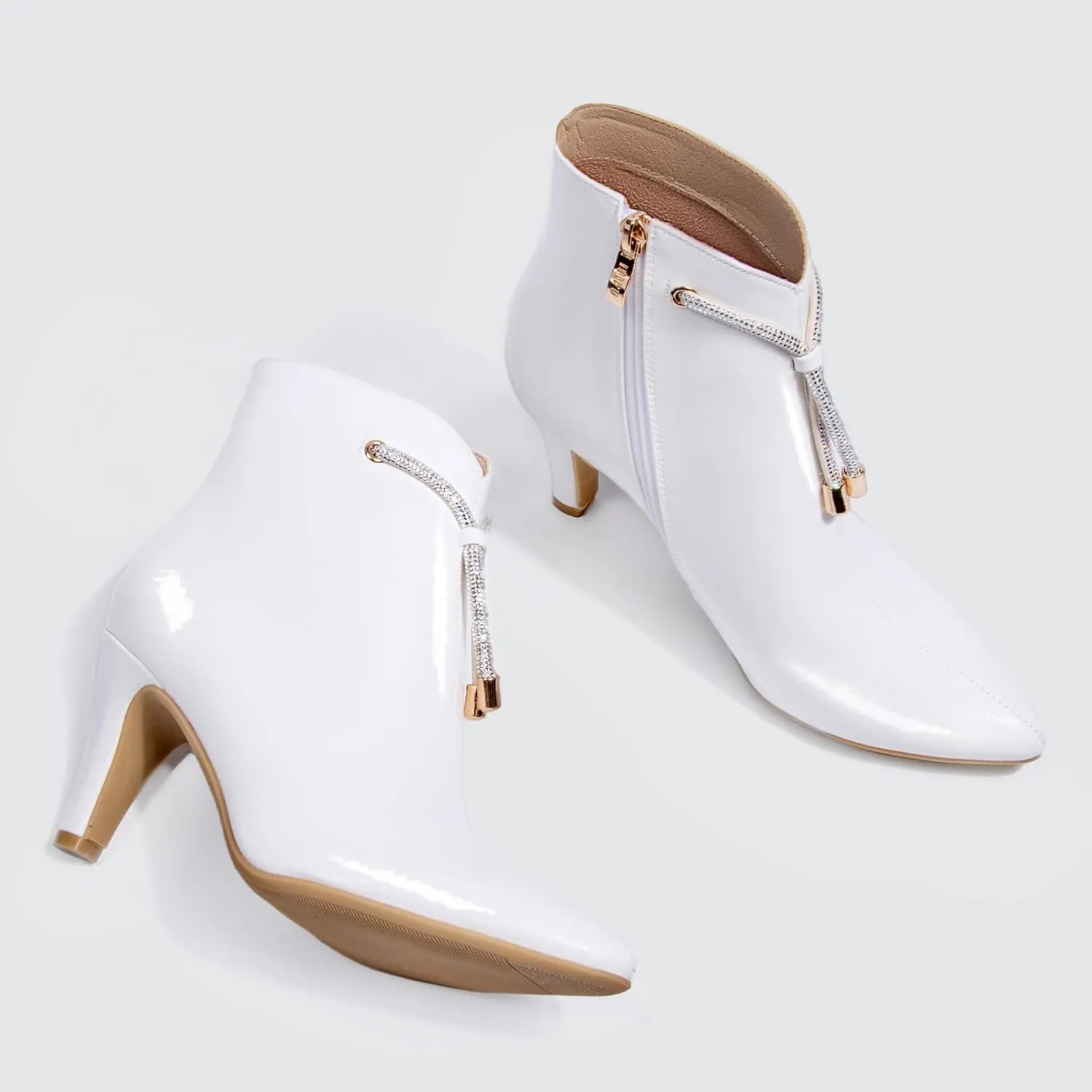 IDIFU Women's CLARA-Z Pointed Toe High Heel Ankle Booties Zipper Buckle Strap Short Boots
