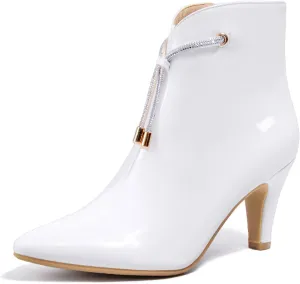 IDIFU Women's CLARA-Z Pointed Toe High Heel Ankle Booties Zipper Buckle Strap Short Boots