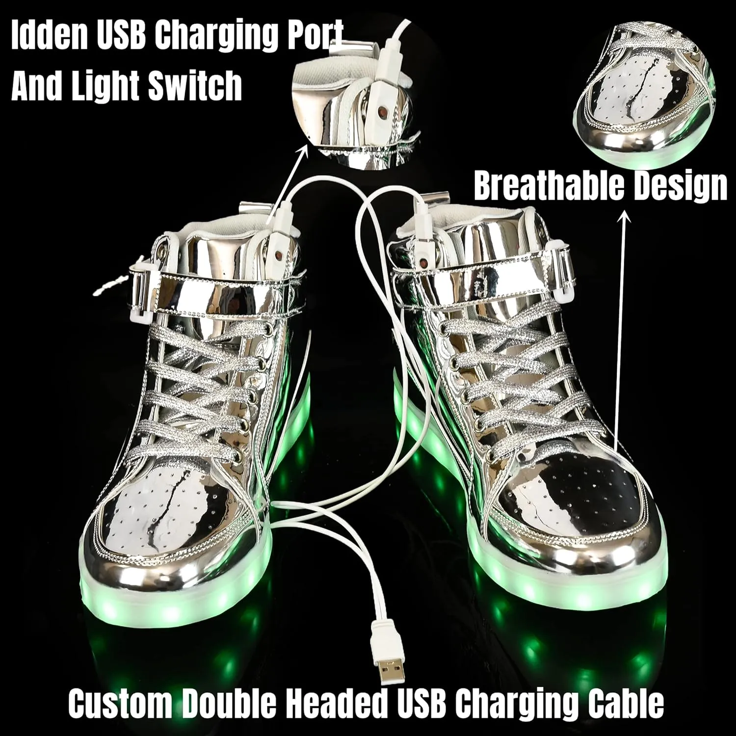 IGxx LED Light Up High Top Sneakers - USB Rechargeable, Glowing, Flashing Shoes for Men, Women & Kids