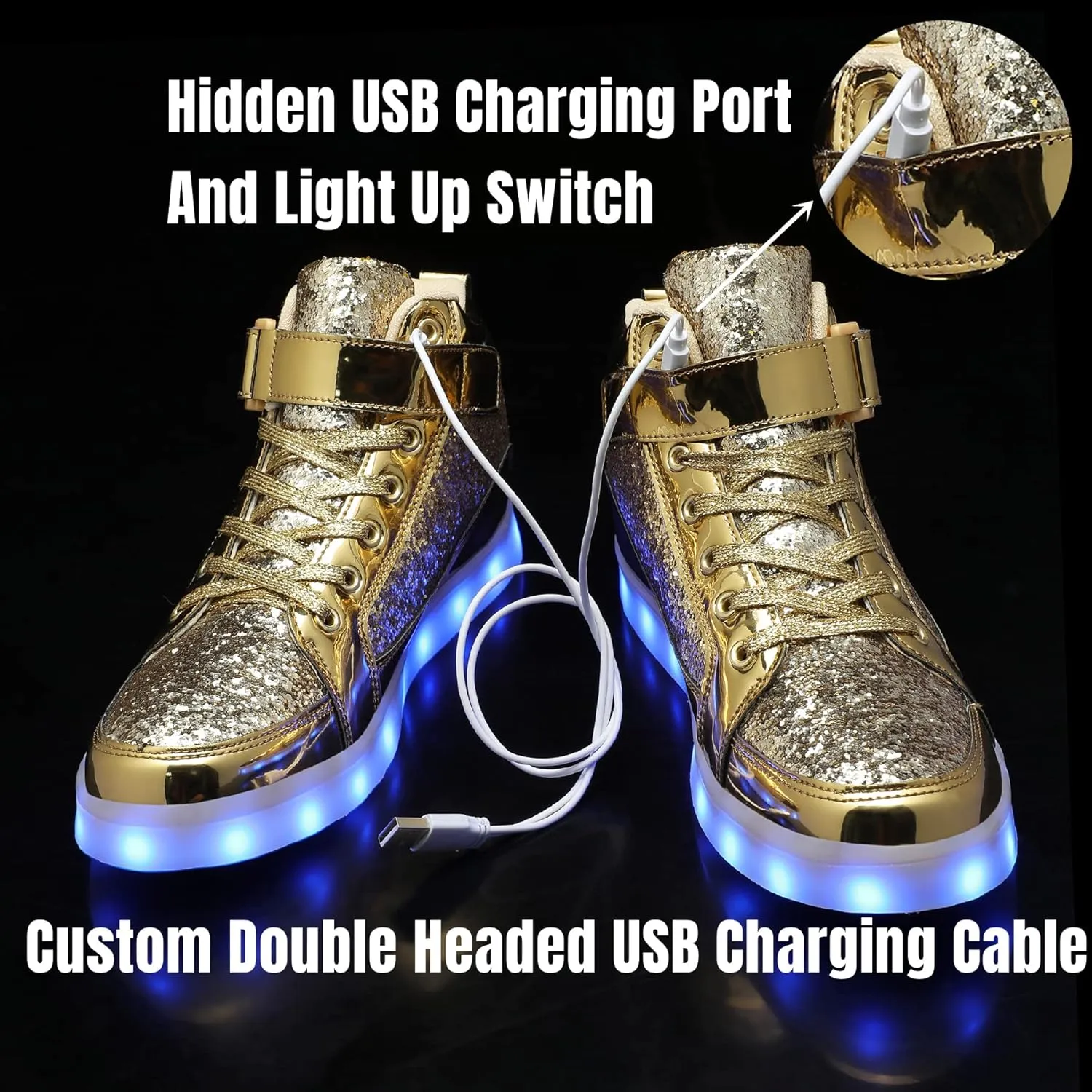 IGxx LED Shoes for Kids Light Up Shoes Boys Girls Fashion High Top LED Lights Sneakers Kids Glowing