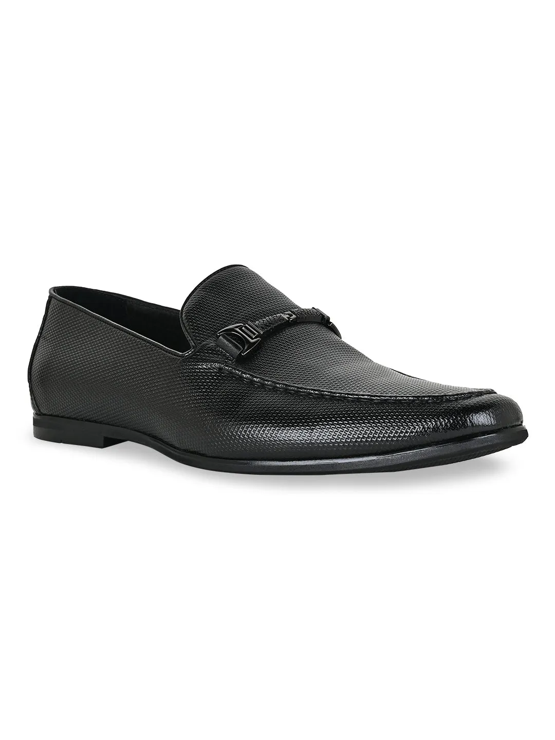 Imperio By Regal Black Men Textured Leather Buckled Slip Ons