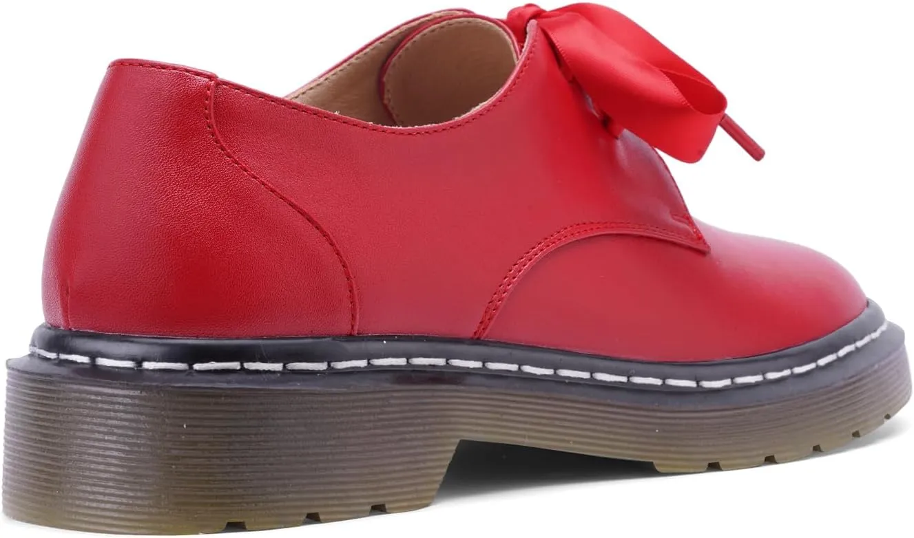 IMPREMEY Mary Janes Oxford Bow Flats Loafers Shoes for Women Round Toe Platform Non-Slip Comfortable Casual Cute Shoes