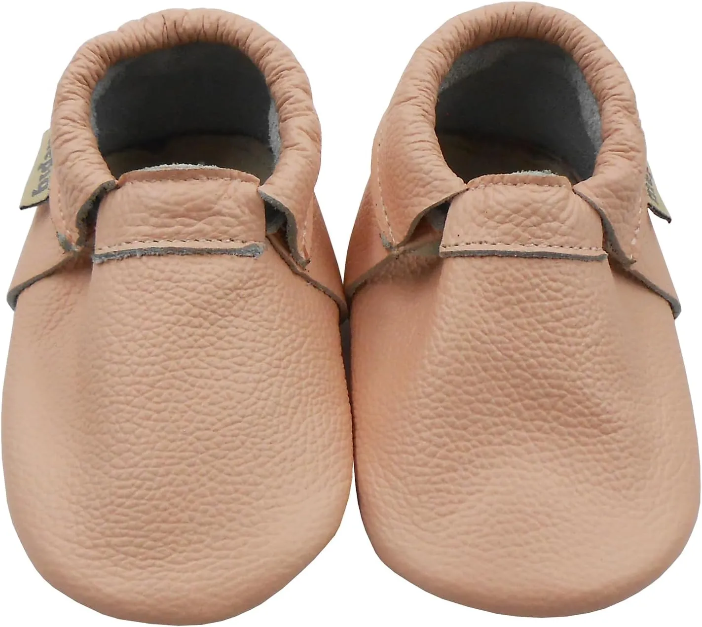 Infant Baby Moccasins with Rubber Sole - Soft Leather Anti Slip Crib Walking Baby Shoes Brown
