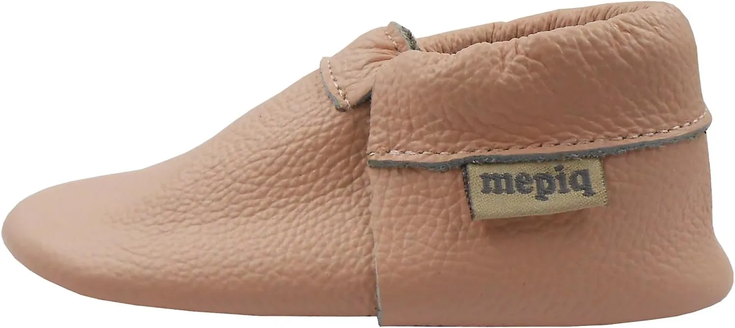 Infant Baby Moccasins with Rubber Sole - Soft Leather Anti Slip Crib Walking Baby Shoes Brown