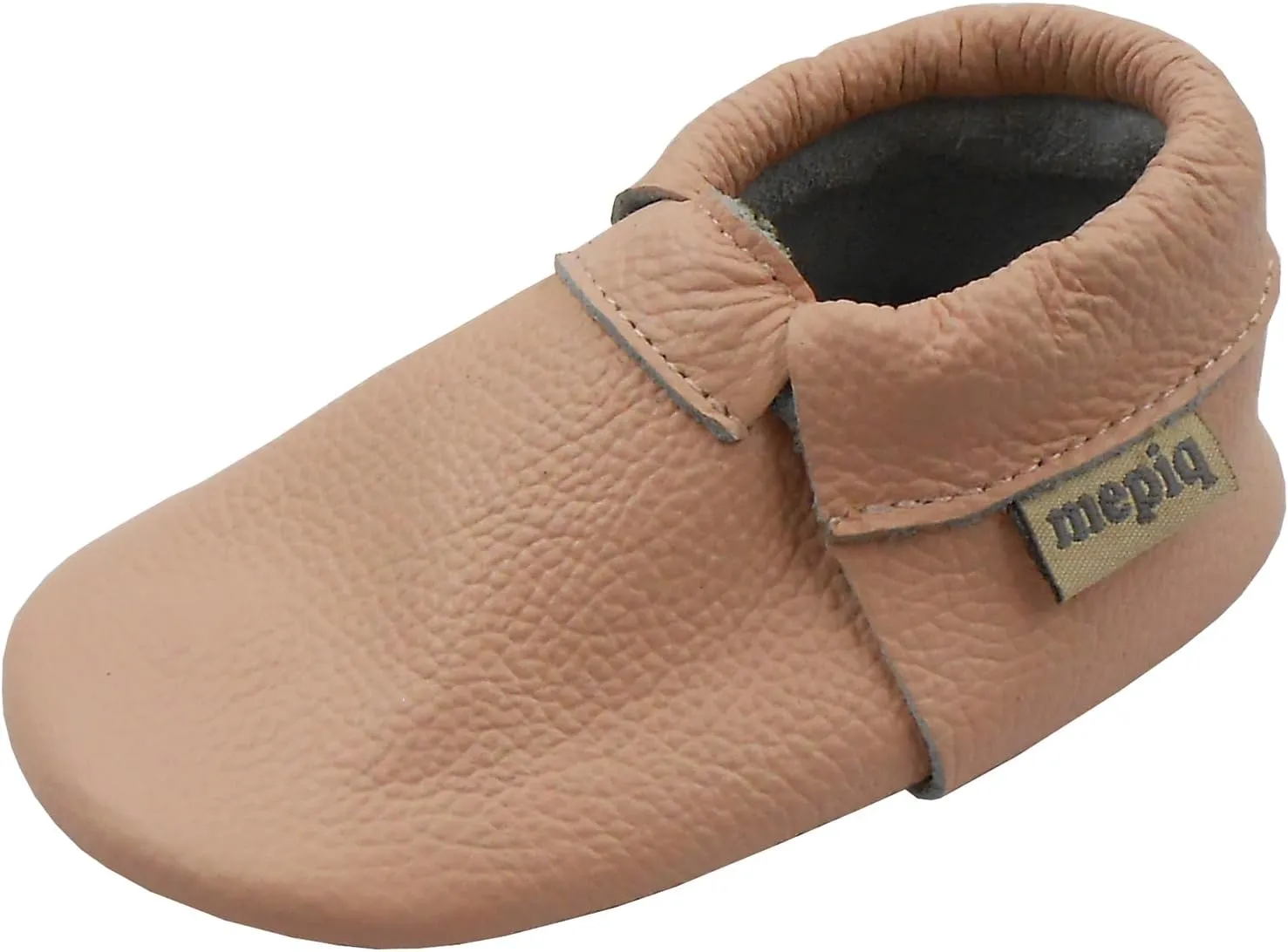 Infant Baby Moccasins with Rubber Sole - Soft Leather Anti Slip Crib Walking Baby Shoes Brown