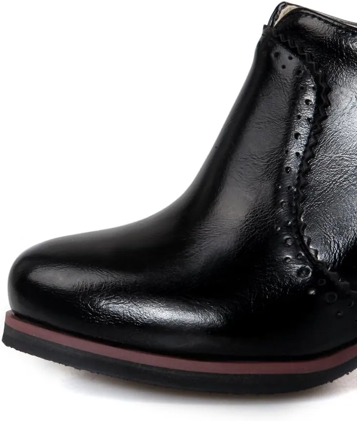 Inornever Women's Oxfords Pumps Shoes Slip on Wingtip Fashion Vintage Pu Chunky High Heel Ankle Brogue Bootie