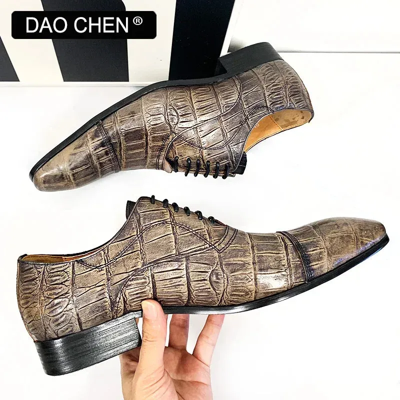ITALIAN MEN LEATHER SHOES GRAY CROCODILE PRINT CASUAL MEN DRESS SHOES LACE UP CAP TOE WEDDING OFFICE OXFRD SHOES FRO MEN