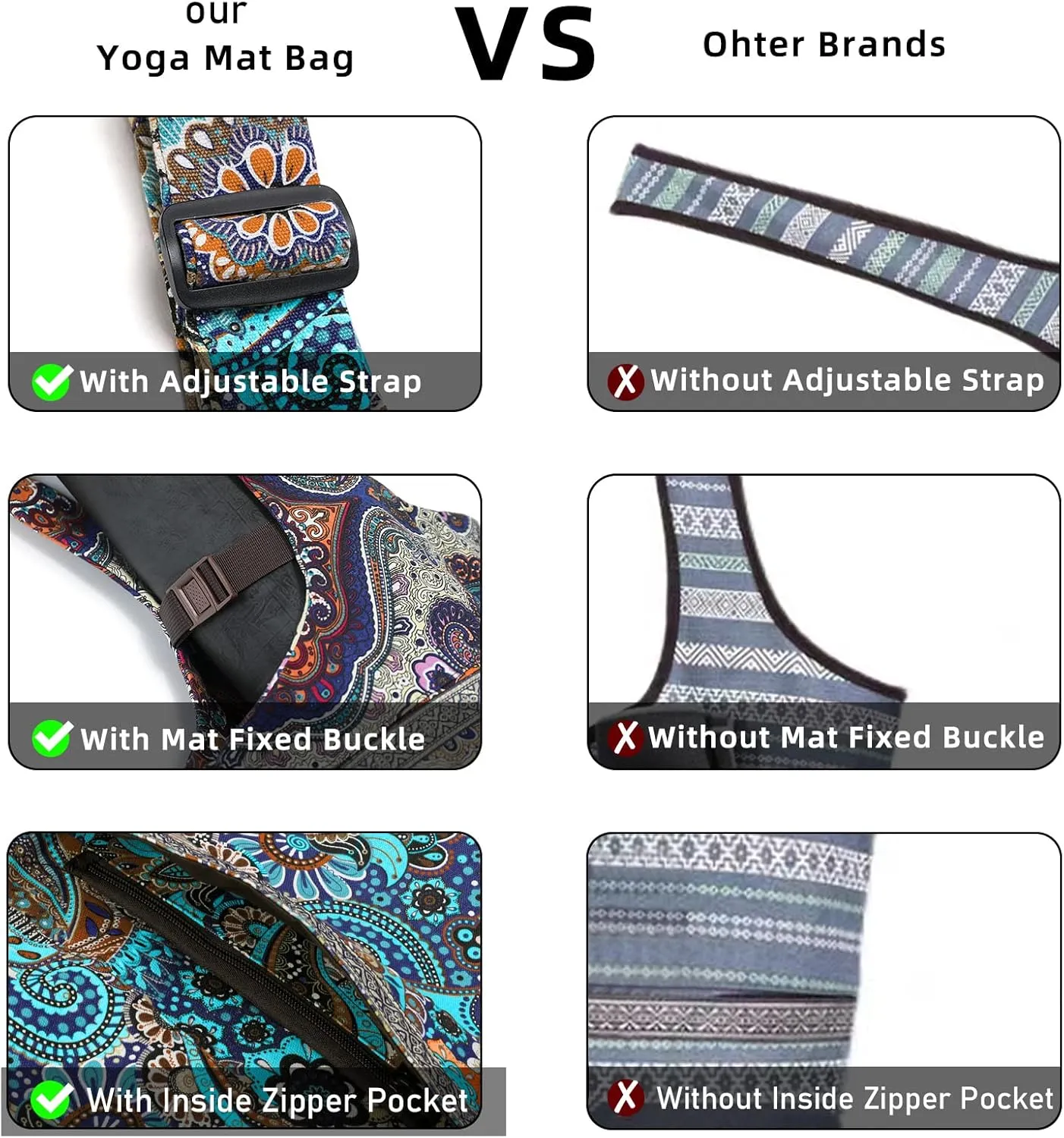 IwIeIaIrI Yoga Mat Bag with Large Size Pocket and Zipper Pocket，Yoga Bag Adjustable Shoulder Strap- Holds More Yoga Accessories