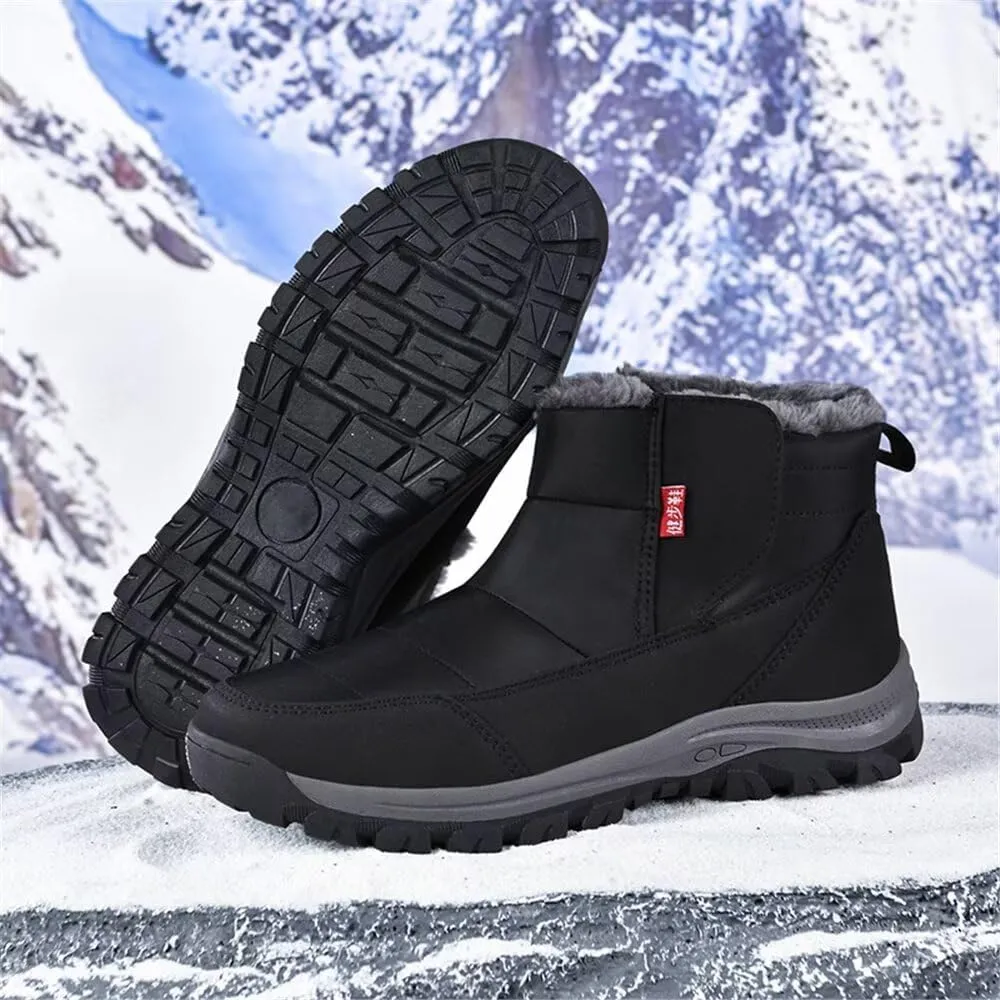 Jakcuz Mens Waterproof Warm Faux Fur Hook and Loop Snow Boots Size 38-48 Cotton High Top Non-slip Walking Boot Shoes
