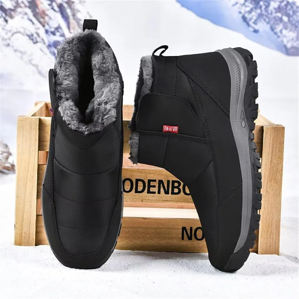 Jakcuz Mens Waterproof Warm Faux Fur Hook and Loop Snow Boots Size 38-48 Cotton High Top Non-slip Walking Boot Shoes