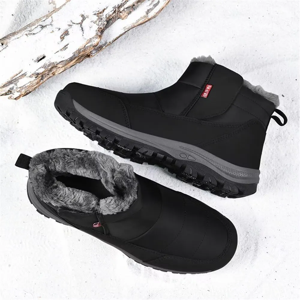 Jakcuz Mens Waterproof Warm Faux Fur Hook and Loop Snow Boots Size 38-48 Cotton High Top Non-slip Walking Boot Shoes