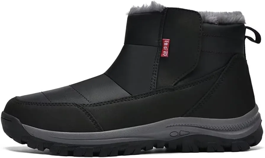 Jakcuz Mens Waterproof Warm Faux Fur Hook and Loop Snow Boots Size 38-48 Cotton High Top Non-slip Walking Boot Shoes