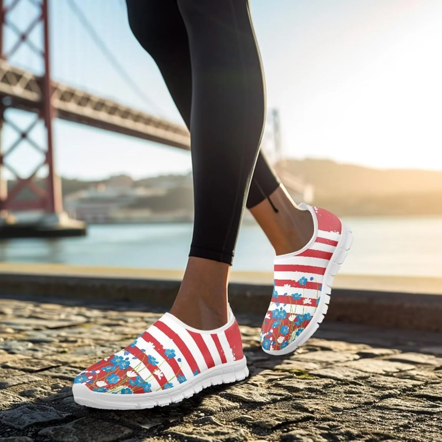 Jeiento USA Flag Shoes for Women, Comfort Fashion Slip On Sneakers Casual Walking Shoes
