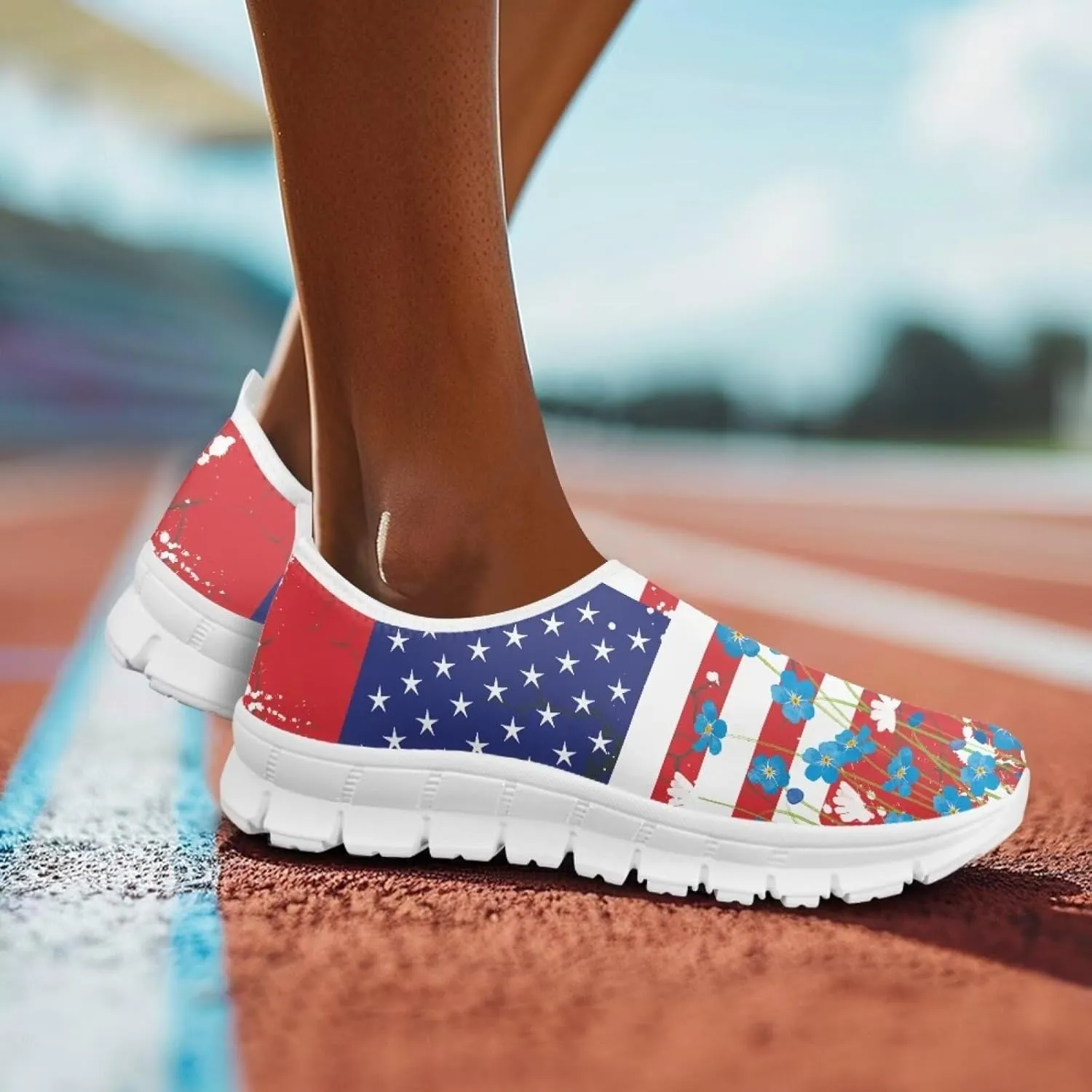 Jeiento USA Flag Shoes for Women, Comfort Fashion Slip On Sneakers Casual Walking Shoes