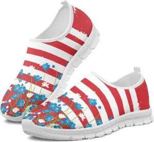 Jeiento USA Flag Shoes for Women, Comfort Fashion Slip On Sneakers Casual Walking Shoes