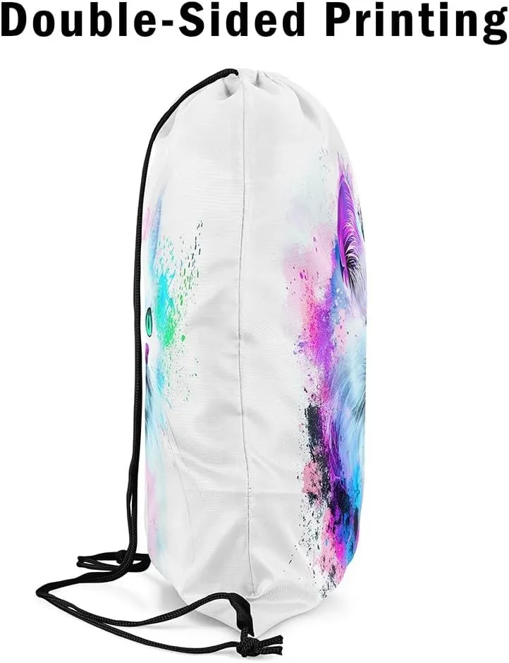 jejeloiu Cat Drawstring Backpack 13"x15.7" Cats Print Tie Dye Sports Gym String Bag Cute Kitten Watercolor Drawstring Bags Animal Waterproof Cinch Bag Cat Lover's Gift Sports Drawstring Sackpack