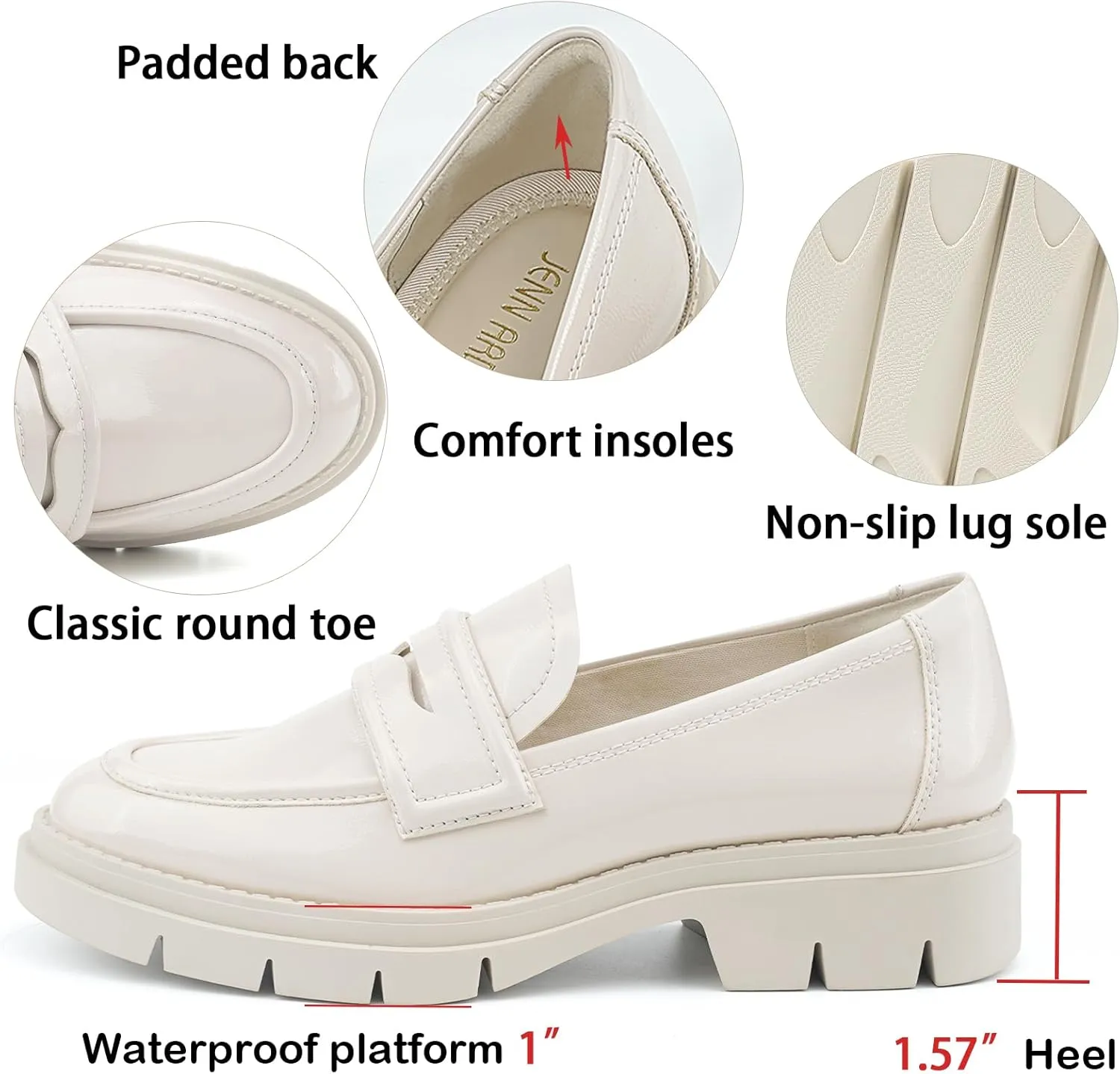 JENN ARDOR Women's Chunky Loafers Slip On Lug Sole Penny Loafer Comfort Casual Round Toe Mid Heels Platform Work Shoes